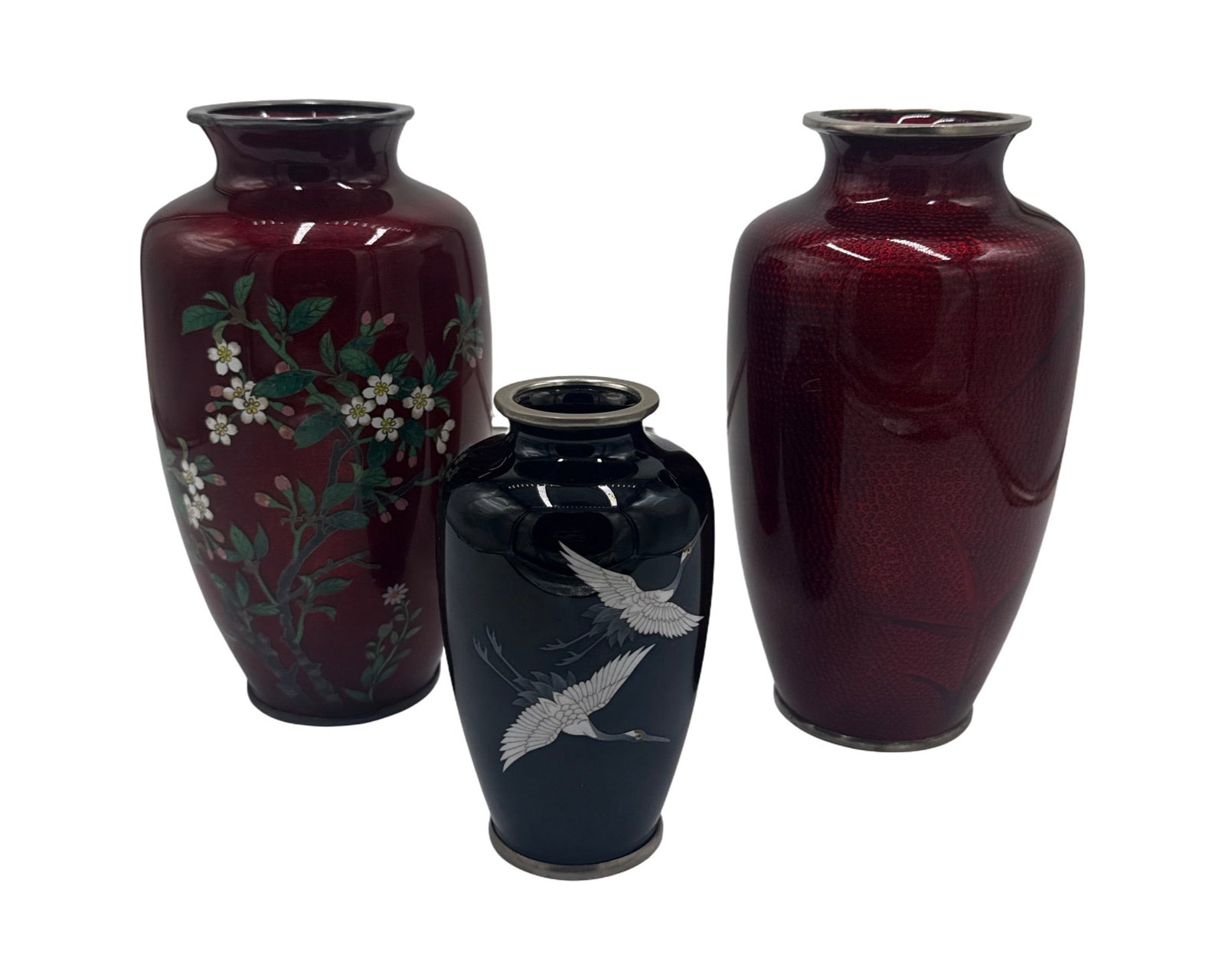 Antique Japanese Cloisonne Vases Set of 3: Antique Japanese Cloisonne Vases Set of 3