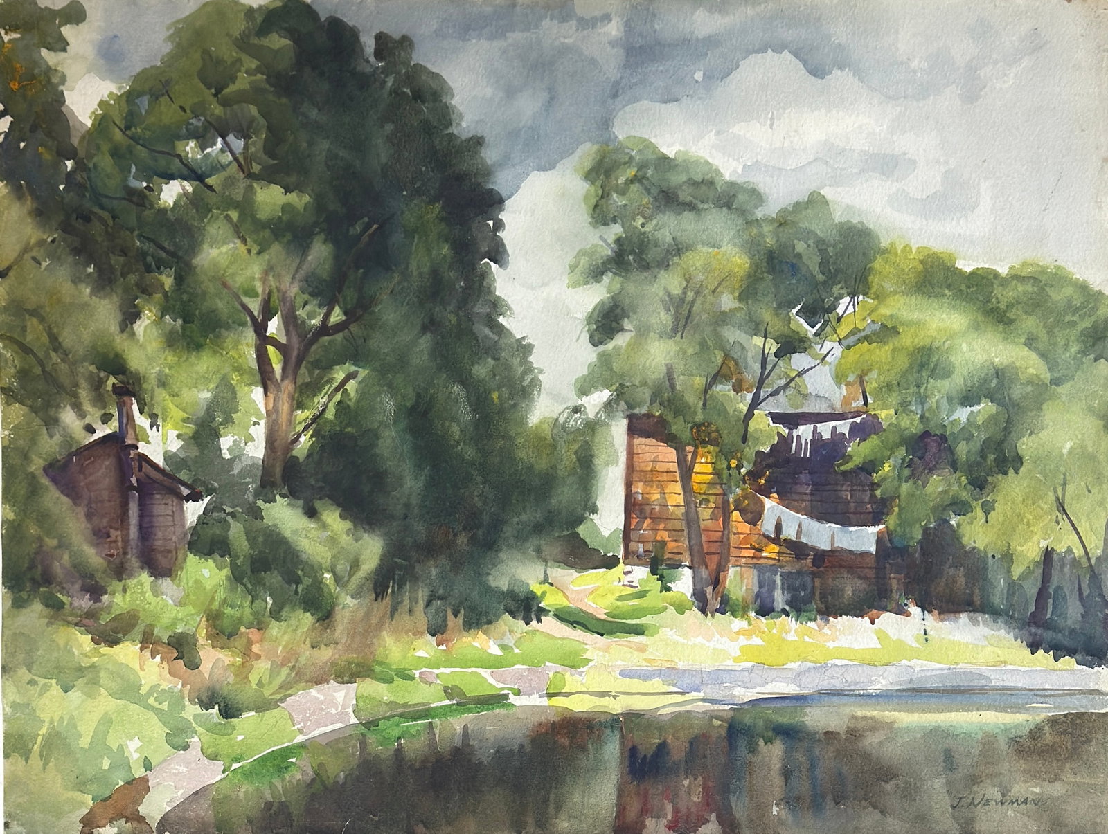 Joseph Newman (1890 - 1979) American: Joseph Newman (1890 - 1979) Watercolor on paper, Signed lower right, measures (19.5 x 26) and (23.5 x 30) inches w/ frame. Joseph Newman was born in New York City in 1890. He attended the Pratt Instit