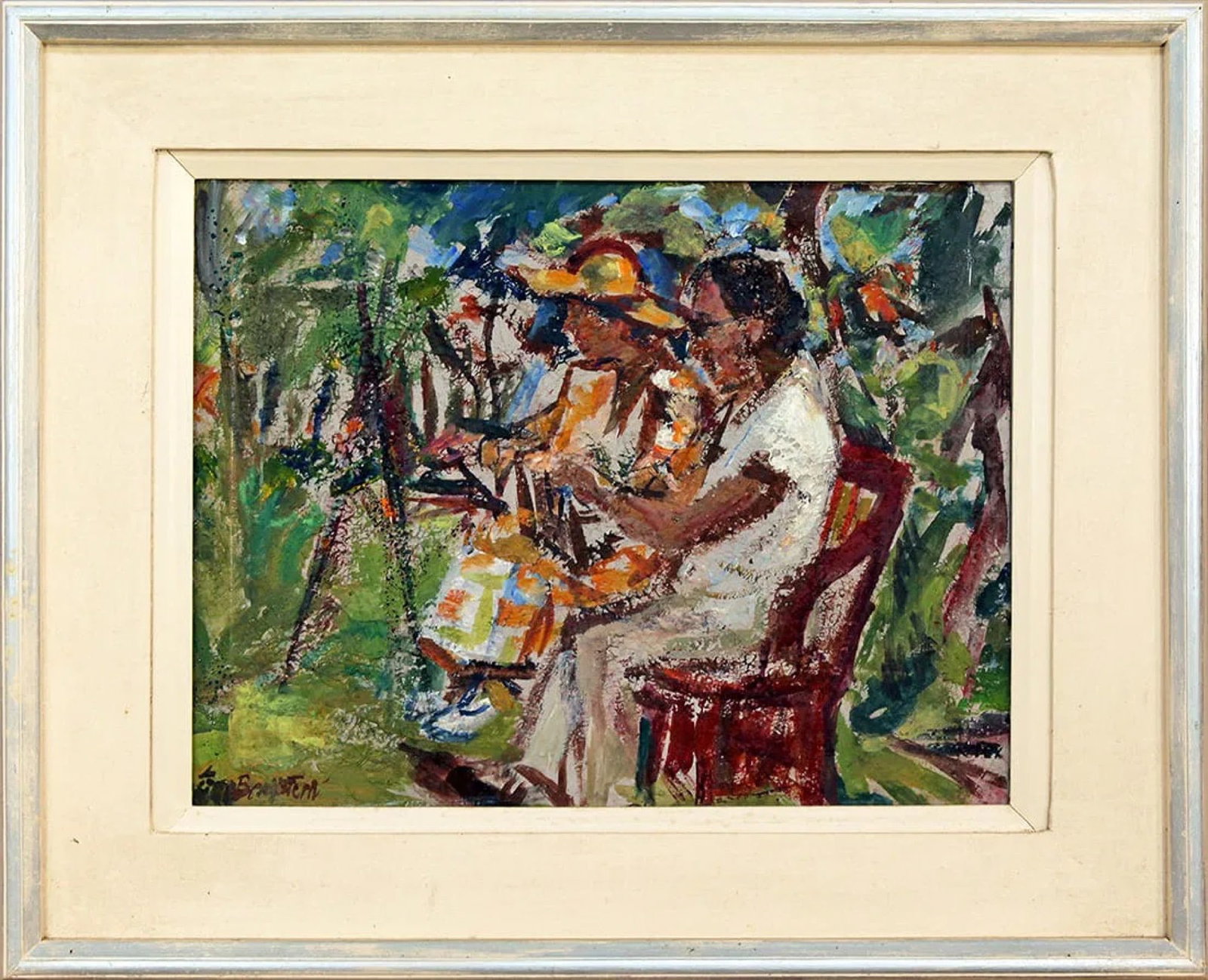 Theresa Bernstein (1890-2002) Outdoor Sketching: Theresa Bernstein (1890-2002) Outdoor Sketching, oil on canvas panel, signed lower left, piece measures 12 x 15 in.and 17.75 x 21.75 x 1.75 in. w/frame.