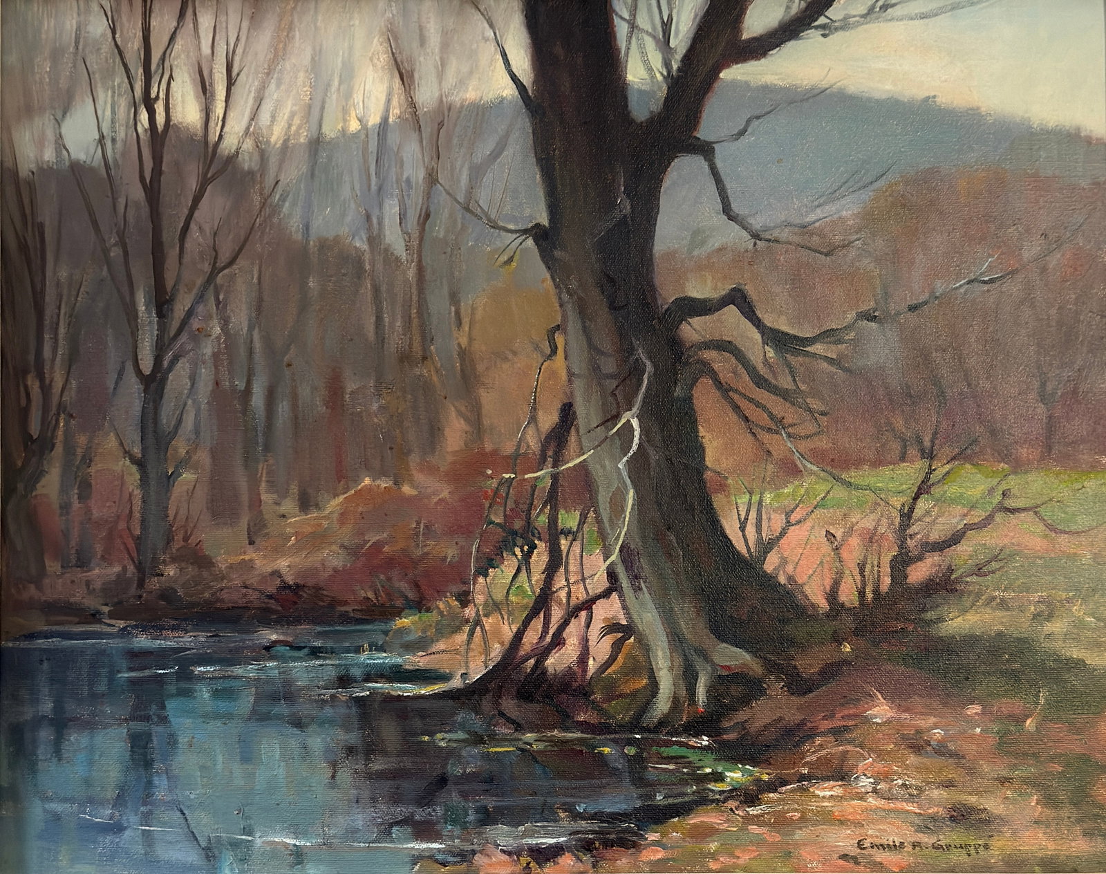 Emile Albert Gruppe ( 1896-1978 ) Landscape: Emile Albert Gruppe ( 1896-1978 ) Oil on canvas, signed lower right, measures 16 x 20 and 21 x 25 inches framed.Born in Rochester, New York, Emile Gruppe became a renowned New England landscape and