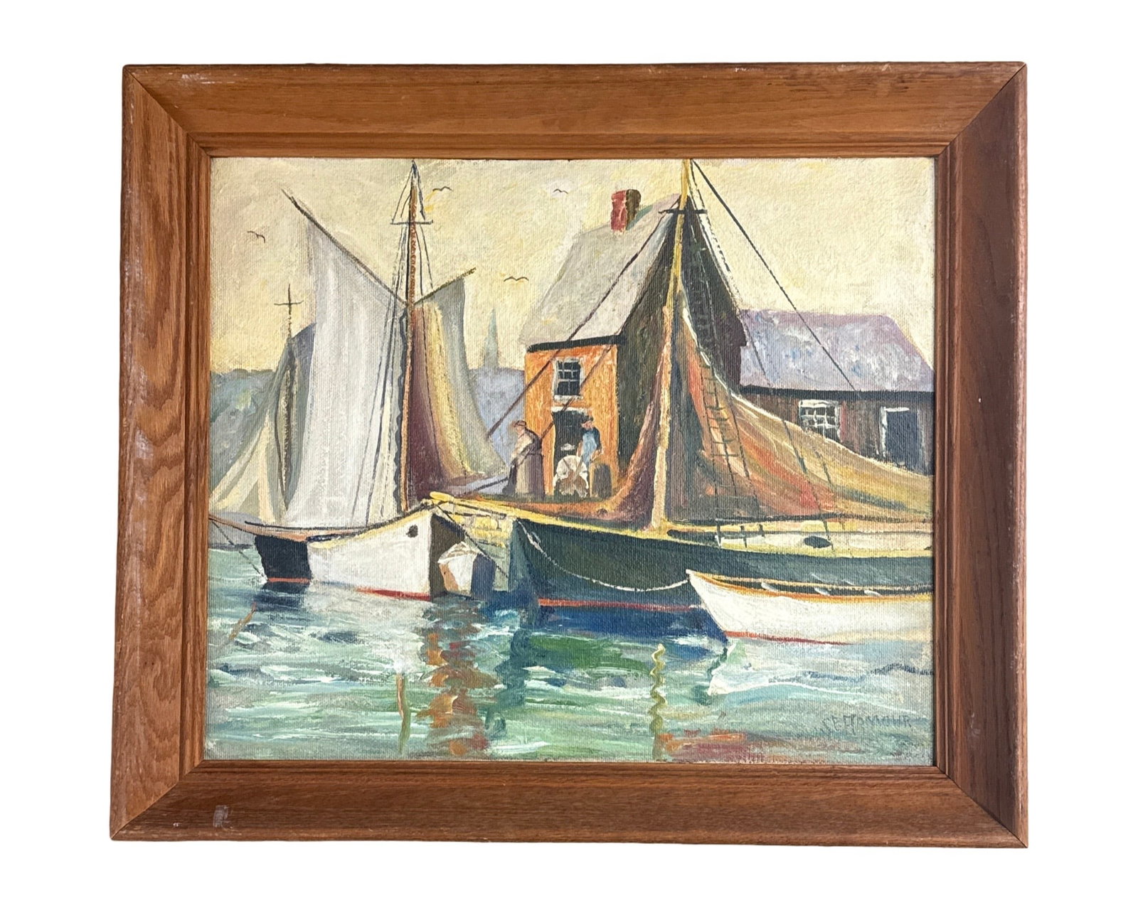 Samuel E. Armour (1890-1964) Motif #1: Samuel Edwin Armour (1890-1964) Oil on Masonite depicting Motif #1, the most common and sought after Rockport academic setting, signed lower right "S. E. Armour", piece measures 20 x 24 and 24 x 28