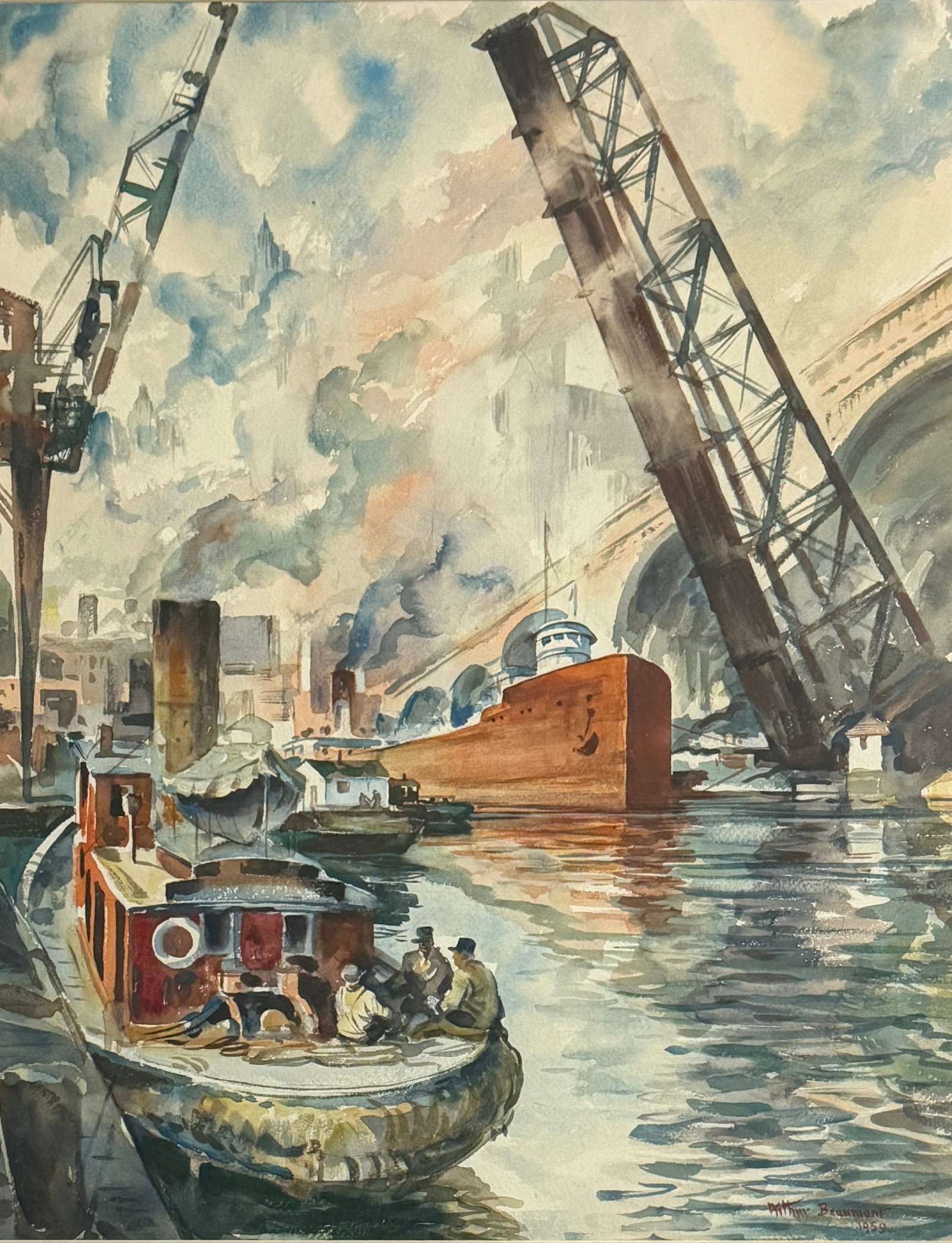 Arthur Beaumont (1890-1978) Watercolor: Arthur Beaumont (1890-1978) Watercolor on paper, signed lower right, measures 31 x 26 inches framed. Born in Norwich, Norfolk, England, Arthur Beaumont became known for his watercolor paintings of shi