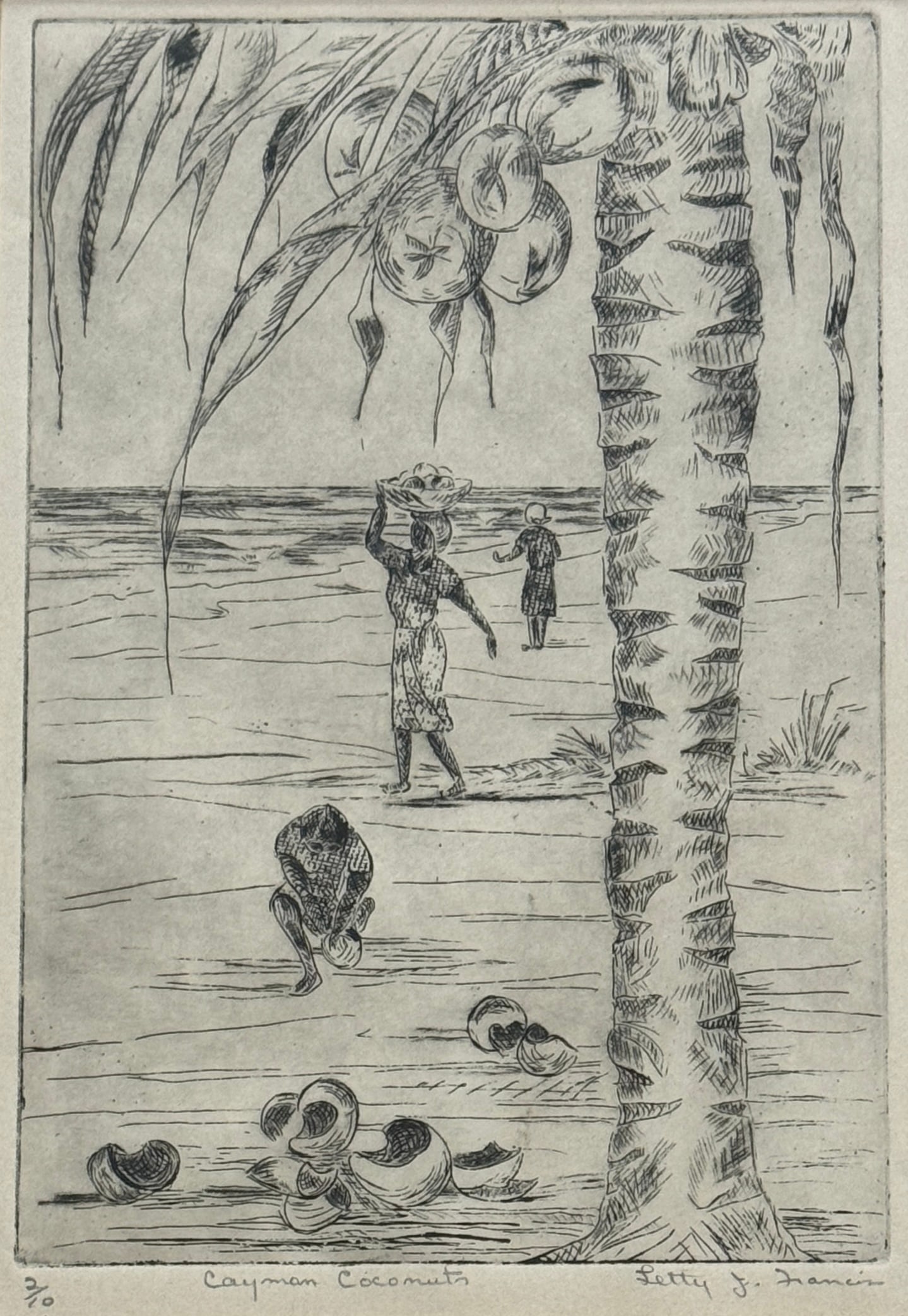 Letty Jones Francis Etching "Cayman Coconuts" (1 of 5)