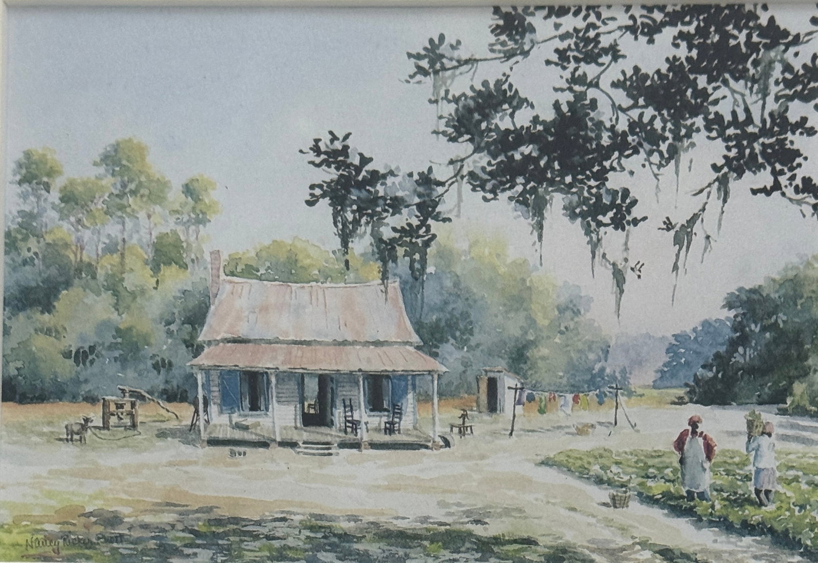 Nancy Ricker Rhett 20th/21st Century (Beaufort, South Carolina): Nancy Ricker Rhett 20th/21st Century (Beaufort, South Carolina)"Country Cabin" Original prints , measures Nancy Ricker Rhett is a watercolor artist who works from her studio in Beaufort, South