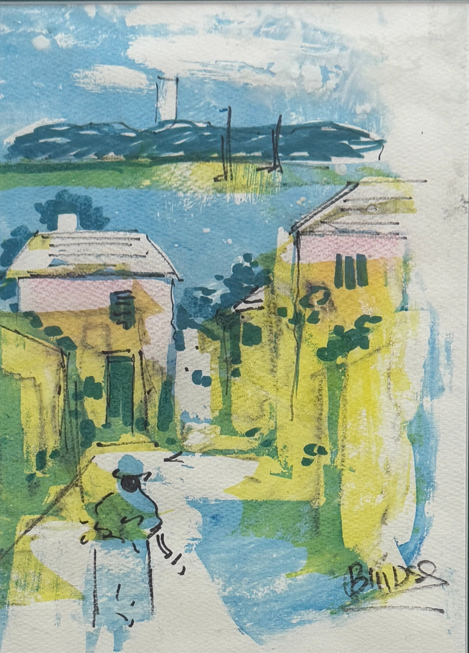 Alfred Birdsey ( 1912 - 1996 ) British/Bermudian: Alfred Birdsey ( 1912 - 1996 ) Work on paper, signed lower right, measures12.5"x9", w/f 18"x14.5" . English-born painter who forged a Bermudian identity through his art, arrived on the island in 1919