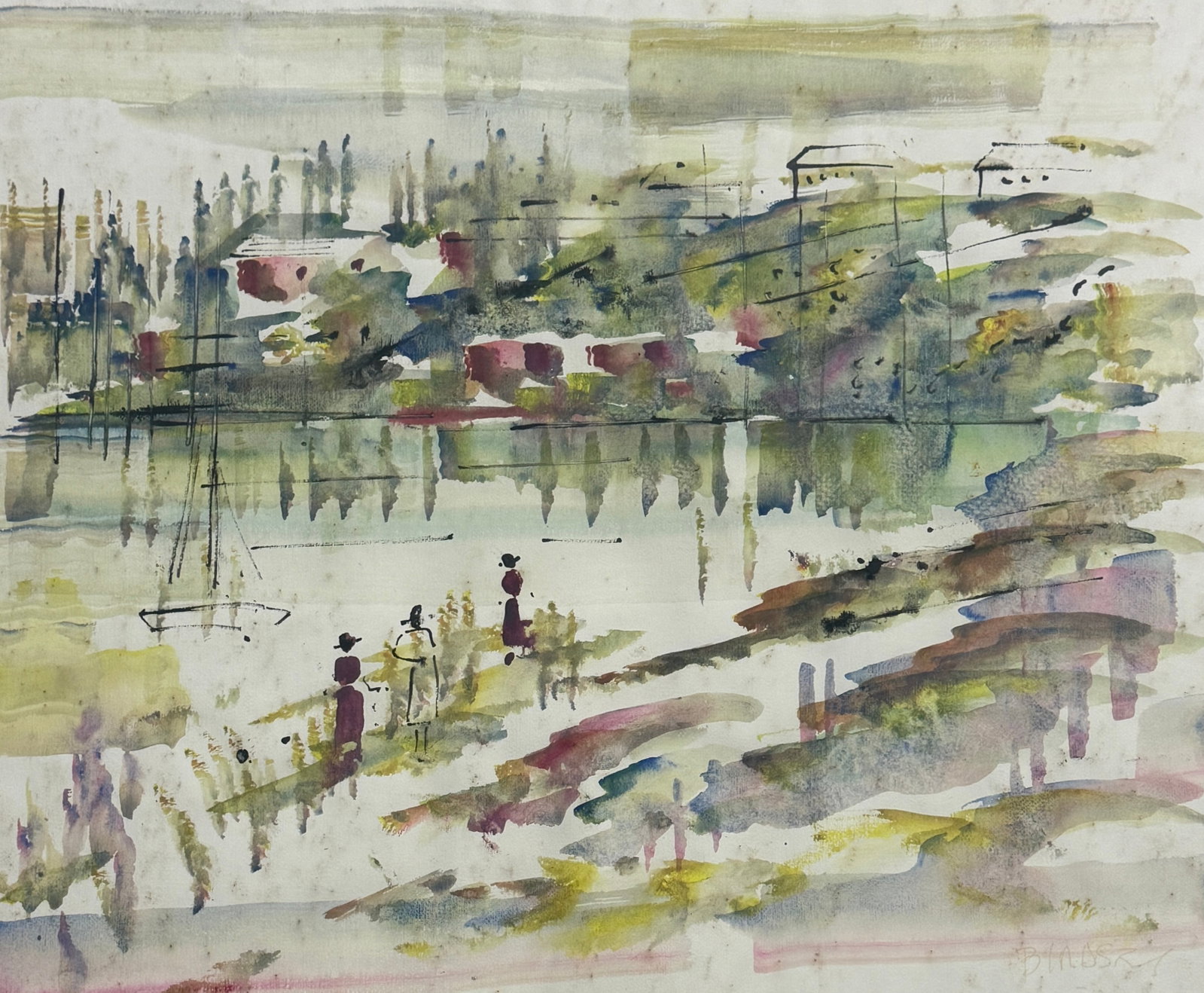Alfred Birdsey ( 1912 - 1996 ) English/Bermudian: Alfred Birdsey ( 1912 - 1996 ) Work on paper, signed lower right, measures 19"x21.5", w/f 21"x24" . English-born painter who forged a Bermudian identity through his art, arrived on the island in 1919