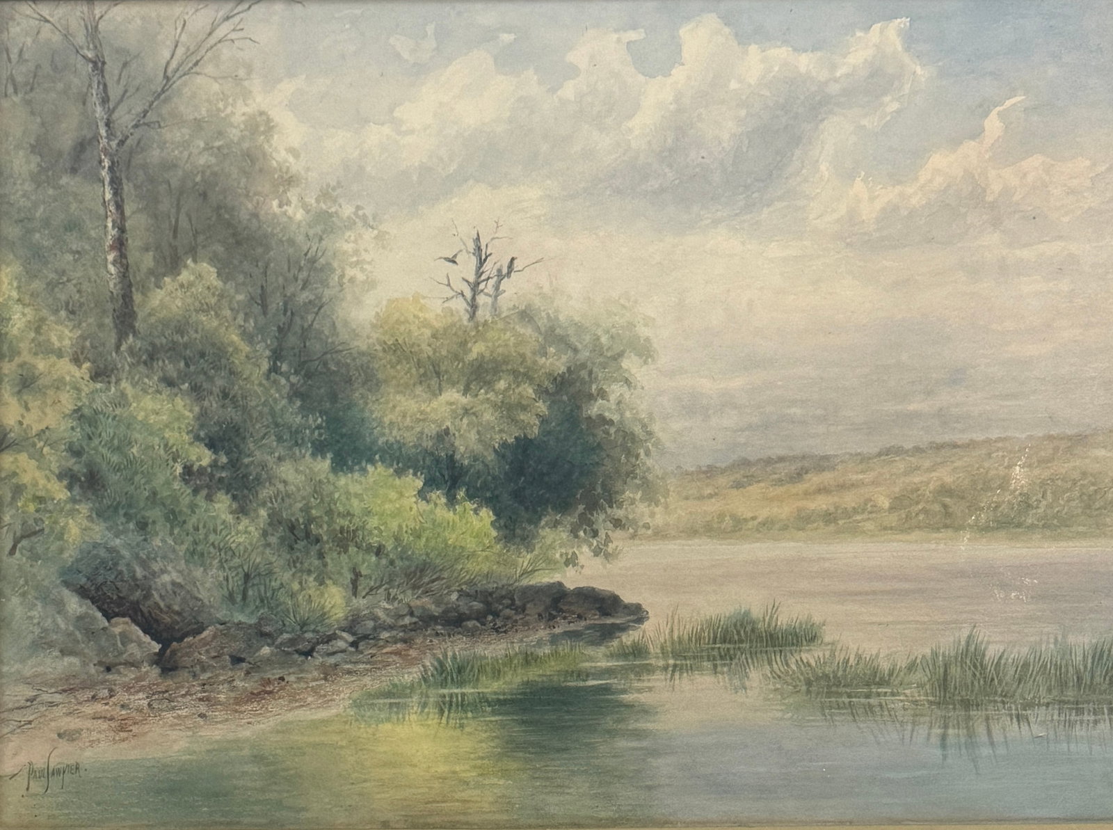 Paul Sawyier (1865 - 1917) American "Kentucky River": Paul Sawyier (1865 - 1917) American "Kentucky River" Watercolor on paper, signed lower right, measures 14.5"x19" w/f 22"x27" One of the few painters in Impressionist style in Kentucky at the turn of t