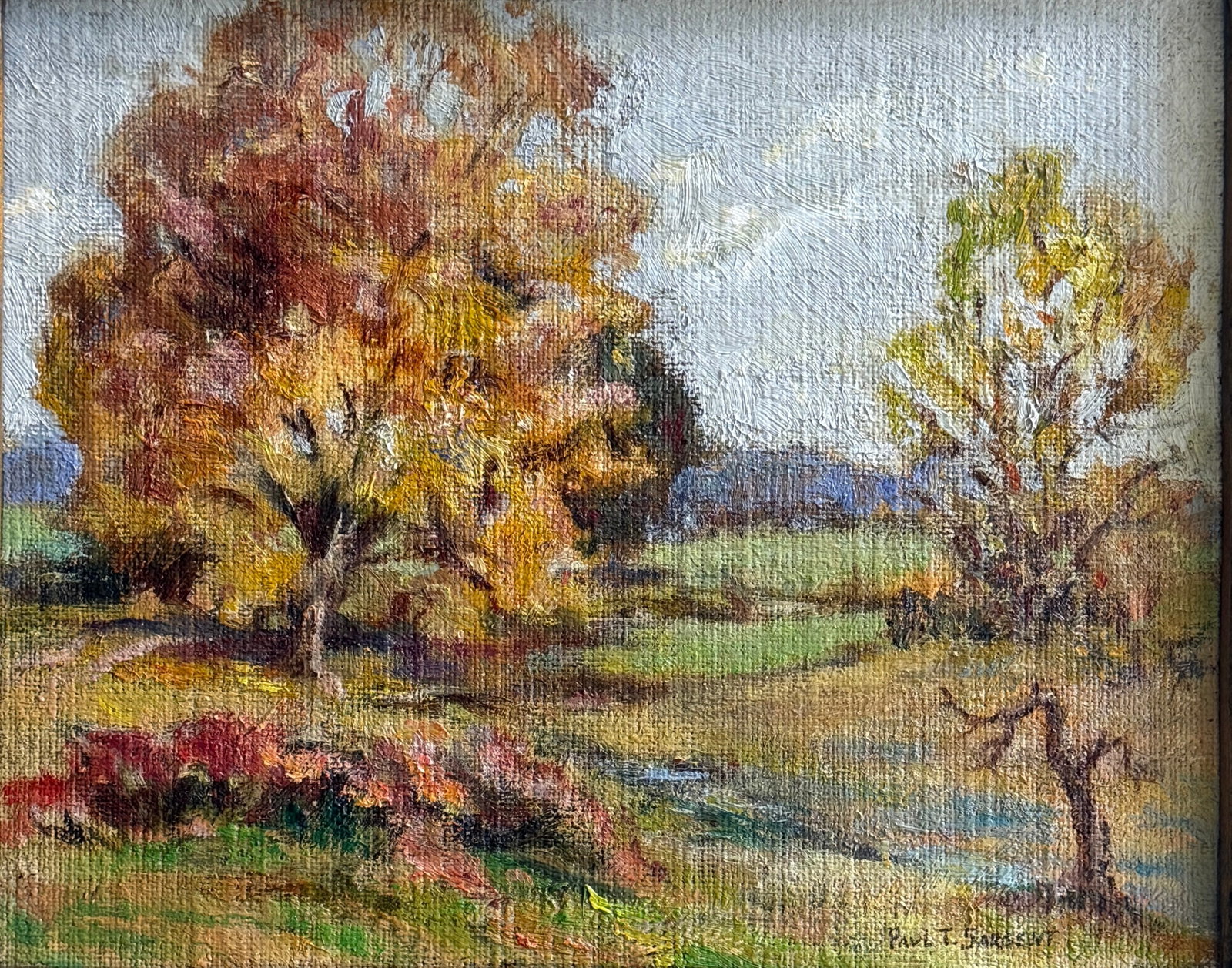 Paul Turner Sargent ( 1880 -1946 ) Landscape: Paul Turner Sargent ( 1880 -1946 ) Landscape, Oil on board, signed lower right, measures 8.5 x 11 and 11.5 x 13 inches framed.
