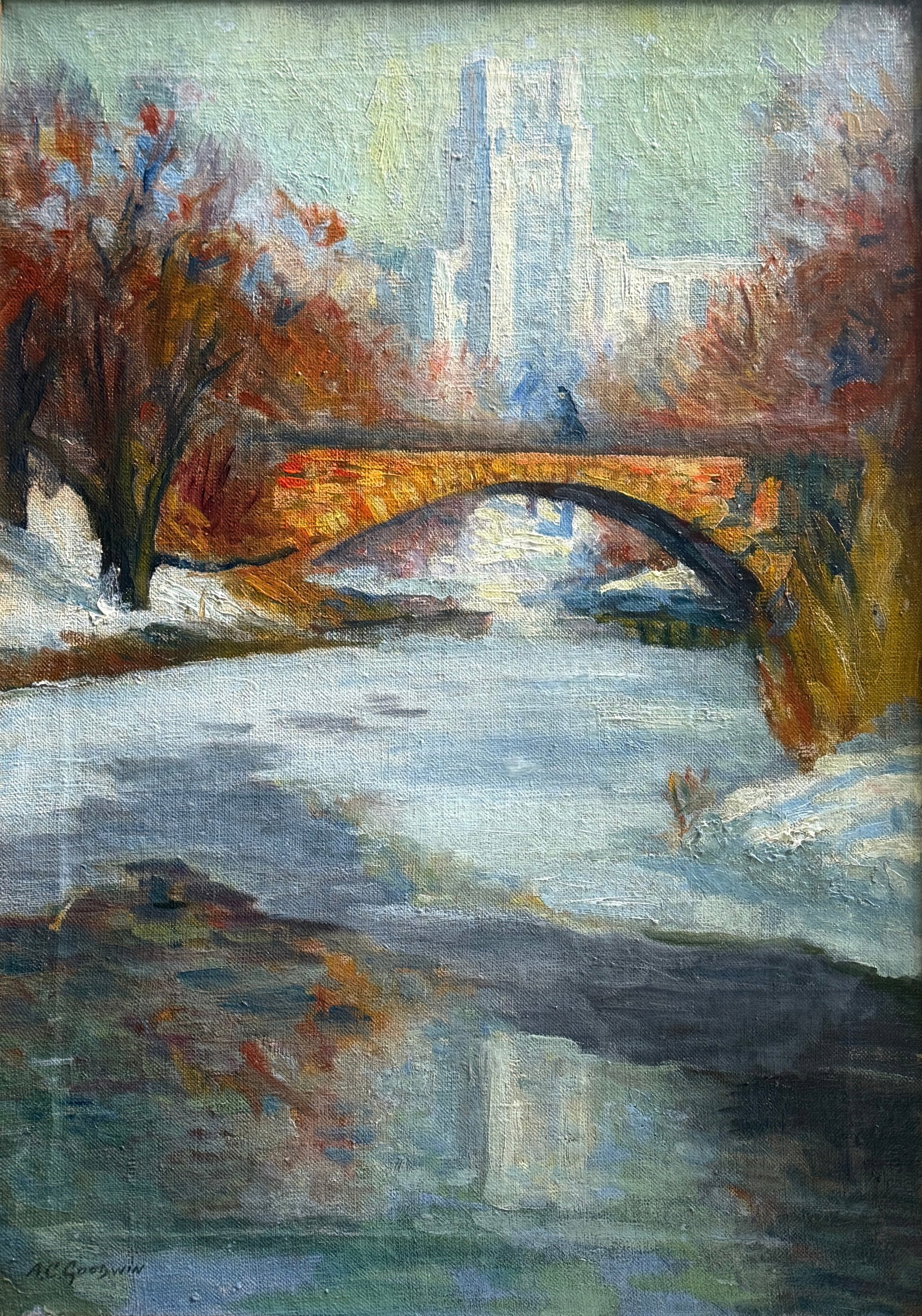 Arthur Clifton Goodwin (1864-1929) American: Arthur Clifton Goodwin (1864-1929) Oil on canvas, signed lower left, measures 24 x 16.5 and 28 x 21 inches framed.A painter especially known for street and waterfront scenes of Boston, Arthur Clifton 