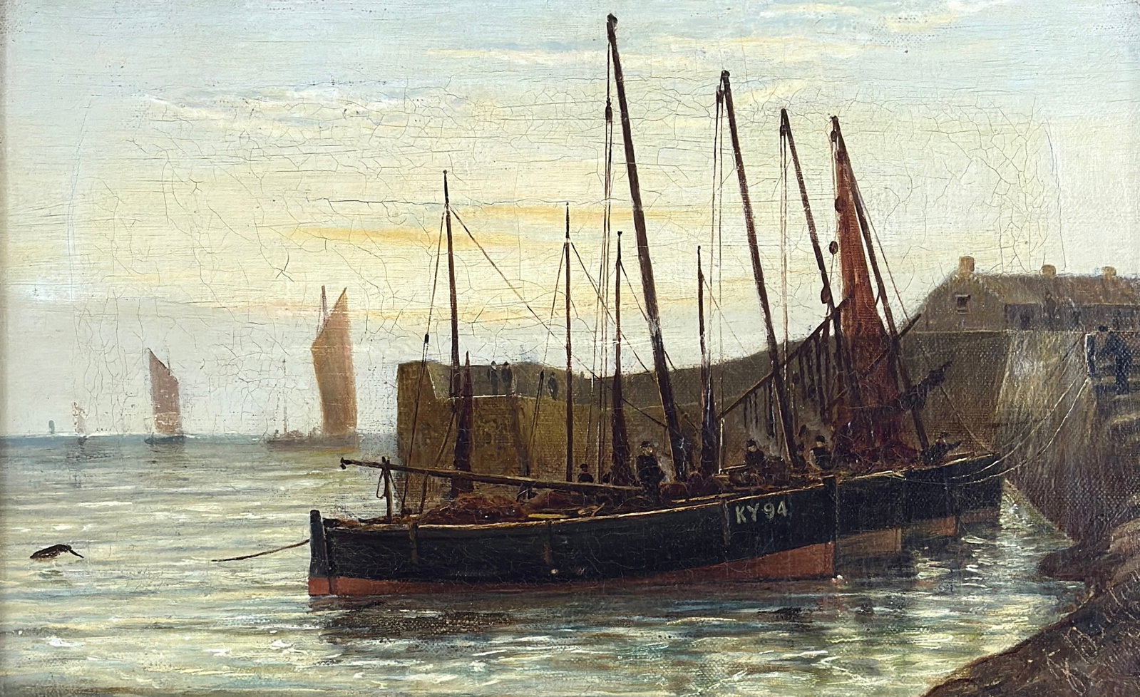 J. Buckley (19th Century) "Ships at Rest": J. Buckley (19th Century), Ships at Rest, oil on canvas, signed lower right and dated 1886, measures 10 x 16 3/4 inches and 17.5 x 23 inches with frame. This beautifully preserved late 19th-century ma