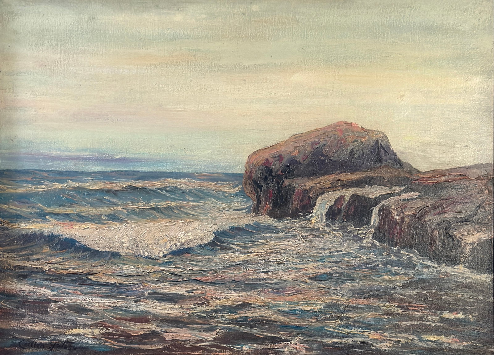 Owen Cullen Yates ( 1866-1945 ) American: Owen Cullen Yates ( 1866-1945 ) Oil on board, signed lower left, measures 11.5 x 15 and 15 x 18.5 inches framed.Cullen Yates — landscape and still life painter of rivers, coastal scenes, villages,