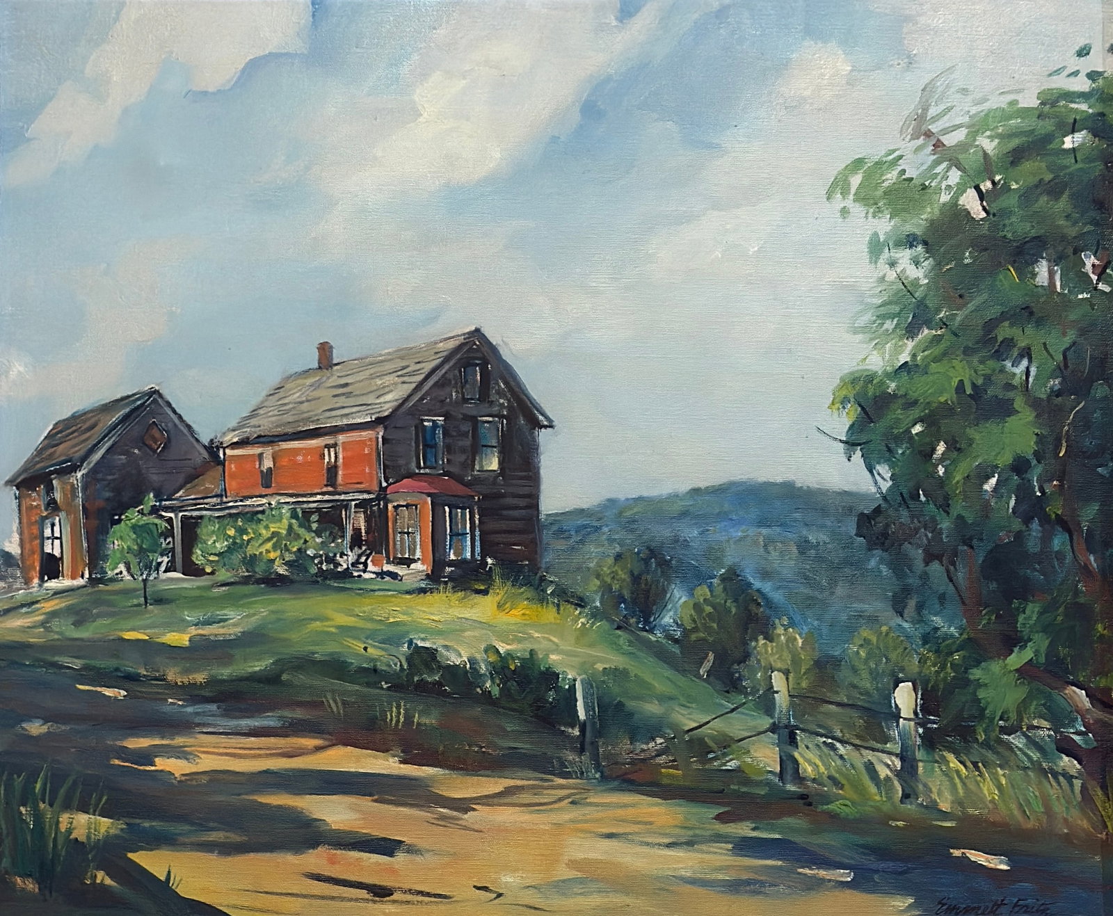 Emmett John Fritz (1917 - 1995) American: Emmett John Fritz (1917 - 1995) Oil on canvas, signed lower right, measures 20 x 24 and 28 x 32 inches w/frame. The painter and illustrator professionally known as Emmett John Fritz (born John Emmett 