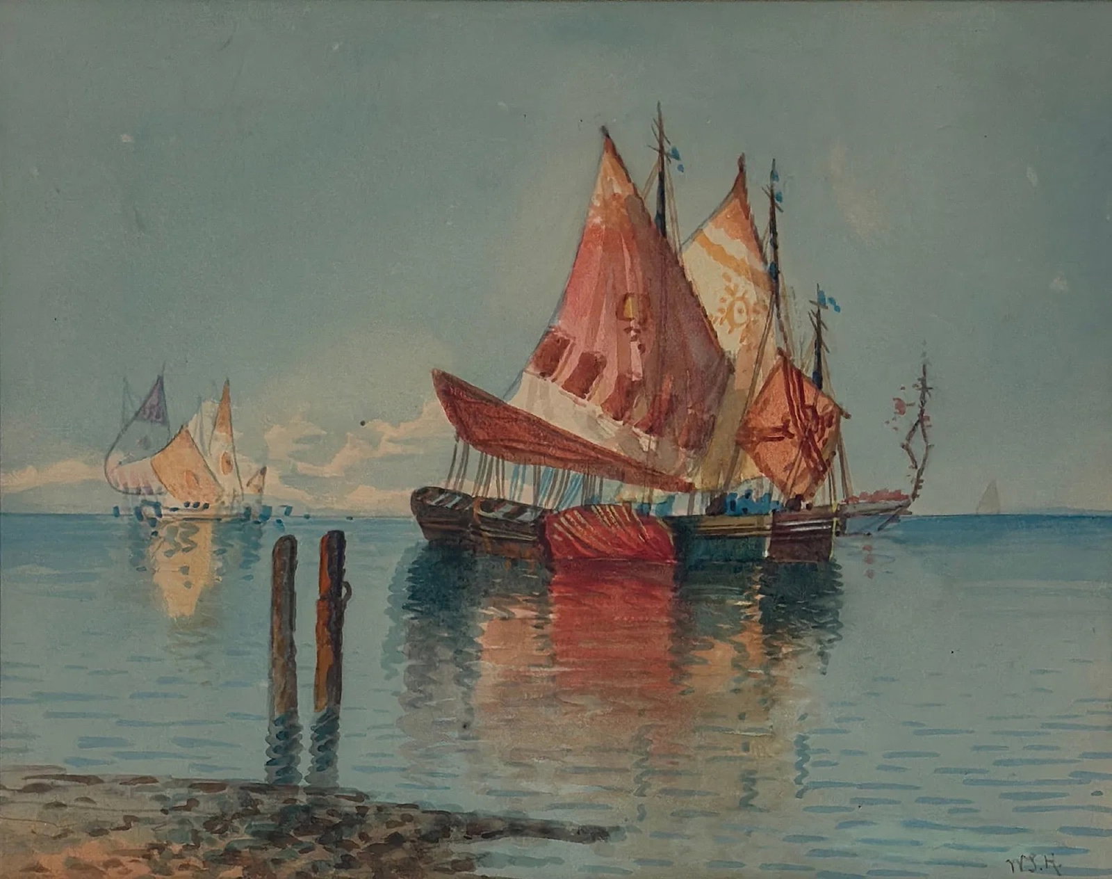 William Stanley Haseltine (1835 - 1900) New York, Pennsylvania / Italy: William Stanley Haseltine (1835 - 1900) Watercolor and gouache, signed lower right, measures 8 x 10 and 15.5 x 17.5 inches w/frame. Born in Philadelphia to painter, Elizabeth Stanley Shinn Haseltine, 