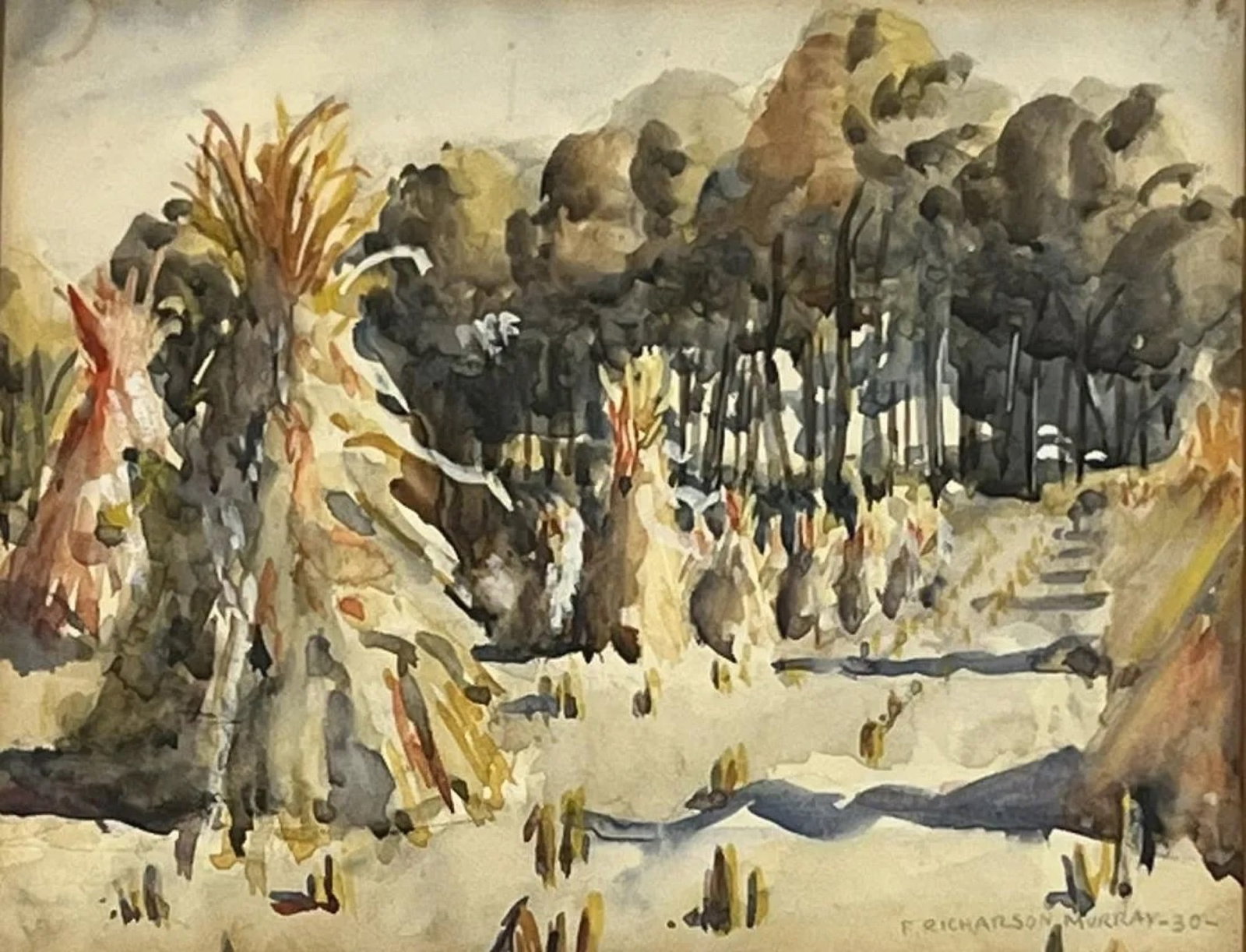 F. Richardson Murray (early 20th century) American: Please Change F. Richardson Murray (early 20th century) Watercolor on paper, Signed , measures 8.5" x 10.5" , w/frame 16" x 19"