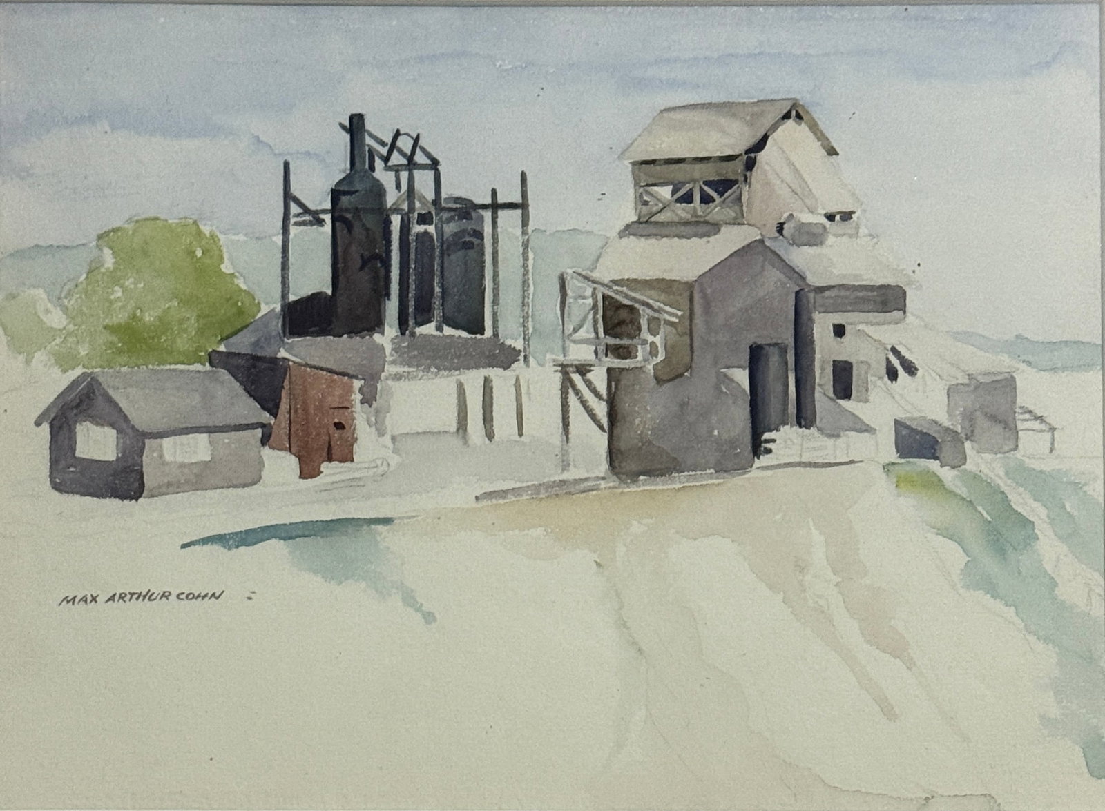 Max Arthur Cohn ( 1903-1998 ) Watercolor: Max Arthur Cohn ( 1903-1998 ) Watercolor on ppaer, signed lower right, measures 9 x 12 and 14 x 17 inches framed. Max Arthur Cohn was a painter, printmaker, and author. He is known as one of the pione