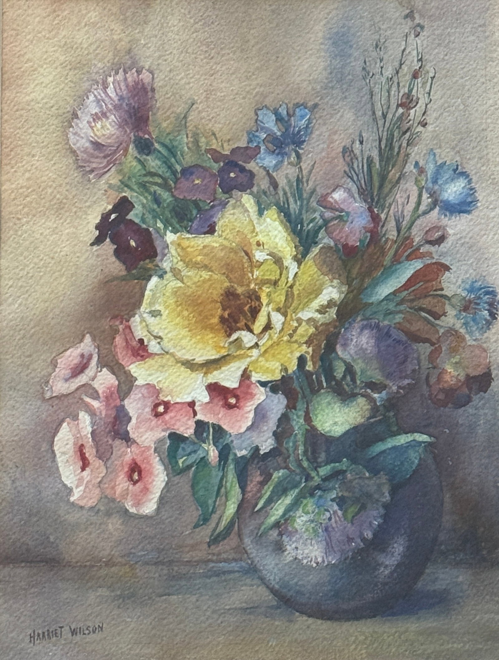 Harriet Edith Beards Wilson ( 1886-1972 ) Still Life: Harriet Edith Beards Wilson ( 1886-1972 ) Still Life Watercolor, signed lower right, measures 11.5 x 9 and 18.5 x 15.5 inches w/frame. Harriet Edith Beards, the fourth of five children, was born into