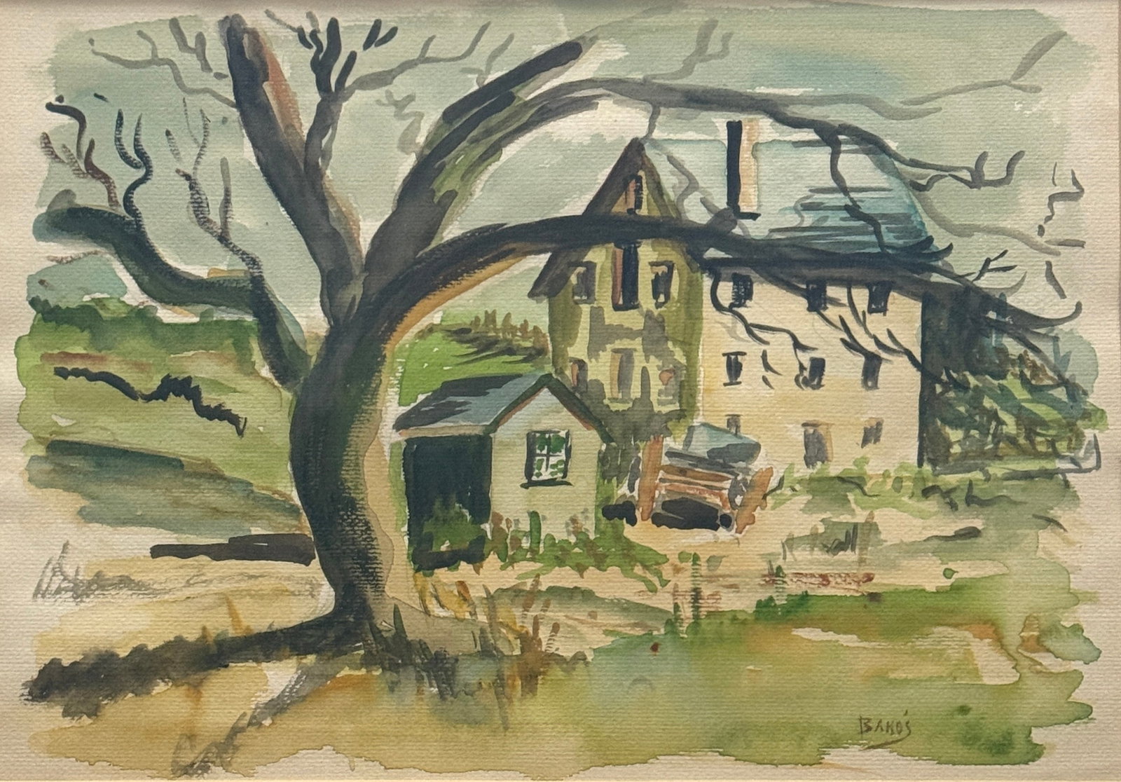Jozef Bakos (1891 - 1977) American: Jozef Bakos (1891 - 1977) Watercolor on paper, signed lower right, measures 10 x 14 and 16 x 20 inches w/frame.