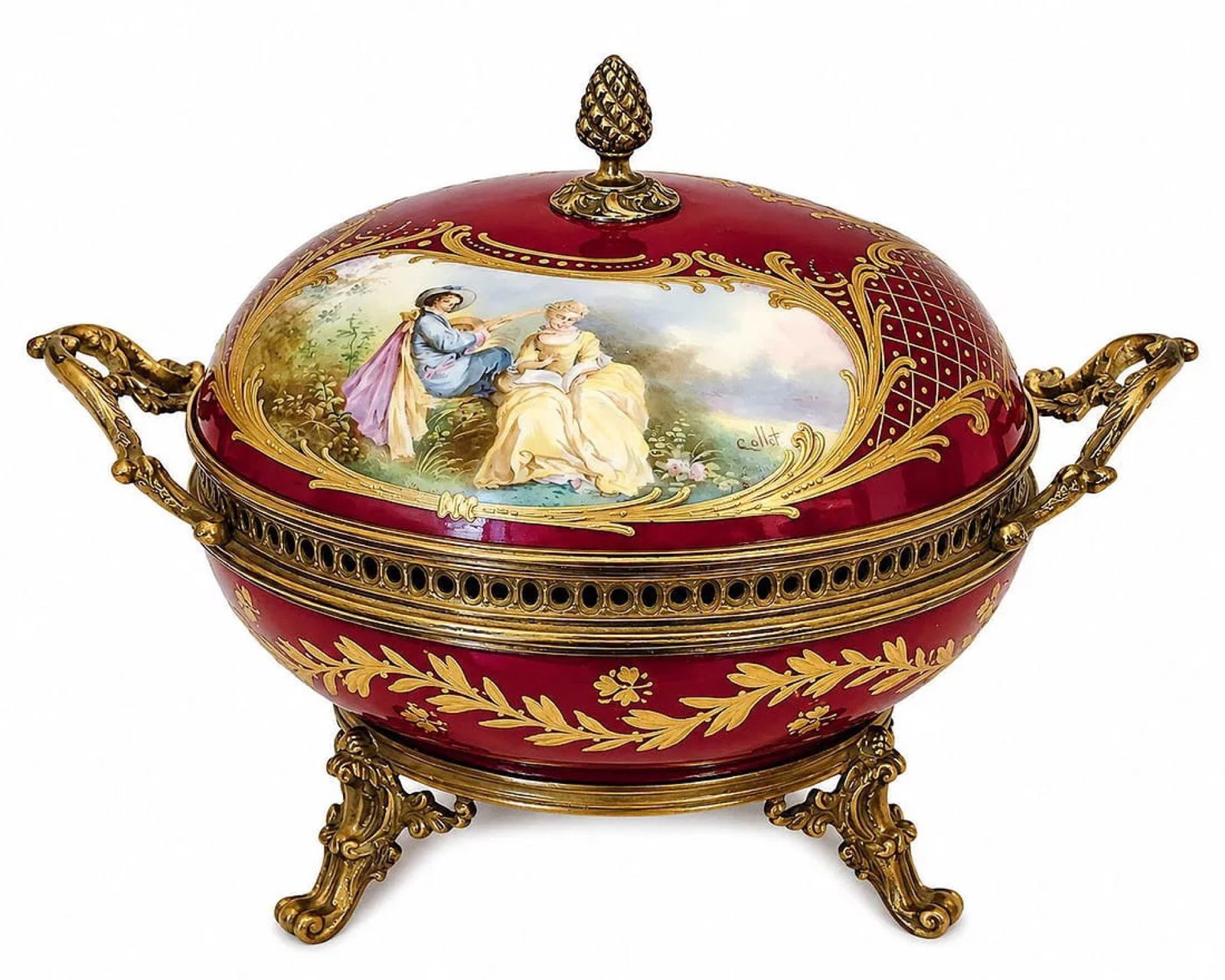 Sevres Hand-Painted Porcelain Box with Gilt Bronze Mounts, Chateau de Longpre Mark (1 of 8)