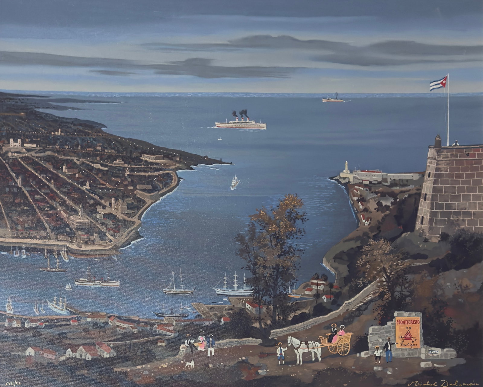 Michel Delacroix 1933 Paris, France (La Baie De La Havane - Cuba): Rare Find! Limited Edition Hand signed and numbered Michel Delacroix Serigraph on Canvas, beautifully framed 23x28 inches w/ f: 25x29.75 inches