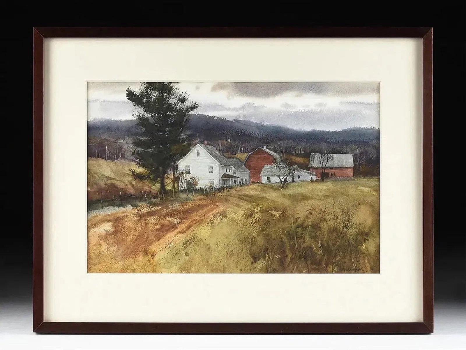 PAUL STRISIK (American 1918-1998) "Farm, Vermont,": PAUL STRISIK (American 1918-1998) "Farm, Vermont," CIRCA 1970,watercolor on paper, signed lower right, "P. Strisik."Sight: 13 1/2 x 20 1/2 in. (34.3 x 52.1 cm.), Frame: 21 1/2 x 28 in. (54.6 x 71.1