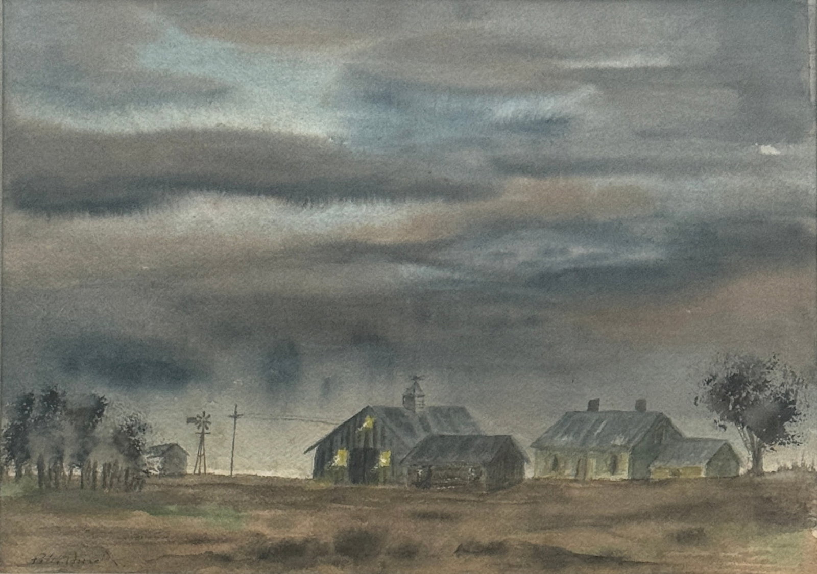 Peter Hurd (1904 - 1984) American: Peter Hurd (1904 - 1984) Watercolor on paper, signed lower left, measures 11 x 15 and 17 x 21 inches framed.