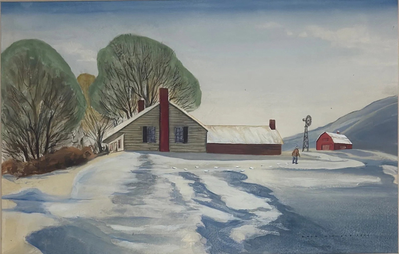 Dale William Nichols (1904 - 1995) Snow Scene: Dale William Nichols (1904 - 1995) Watercolor/gouache, measures . Artist, printmaker, illustrator, watercolorist, designer, writer and lecturer, Dale Nichols did paintings that reflected his rural bac