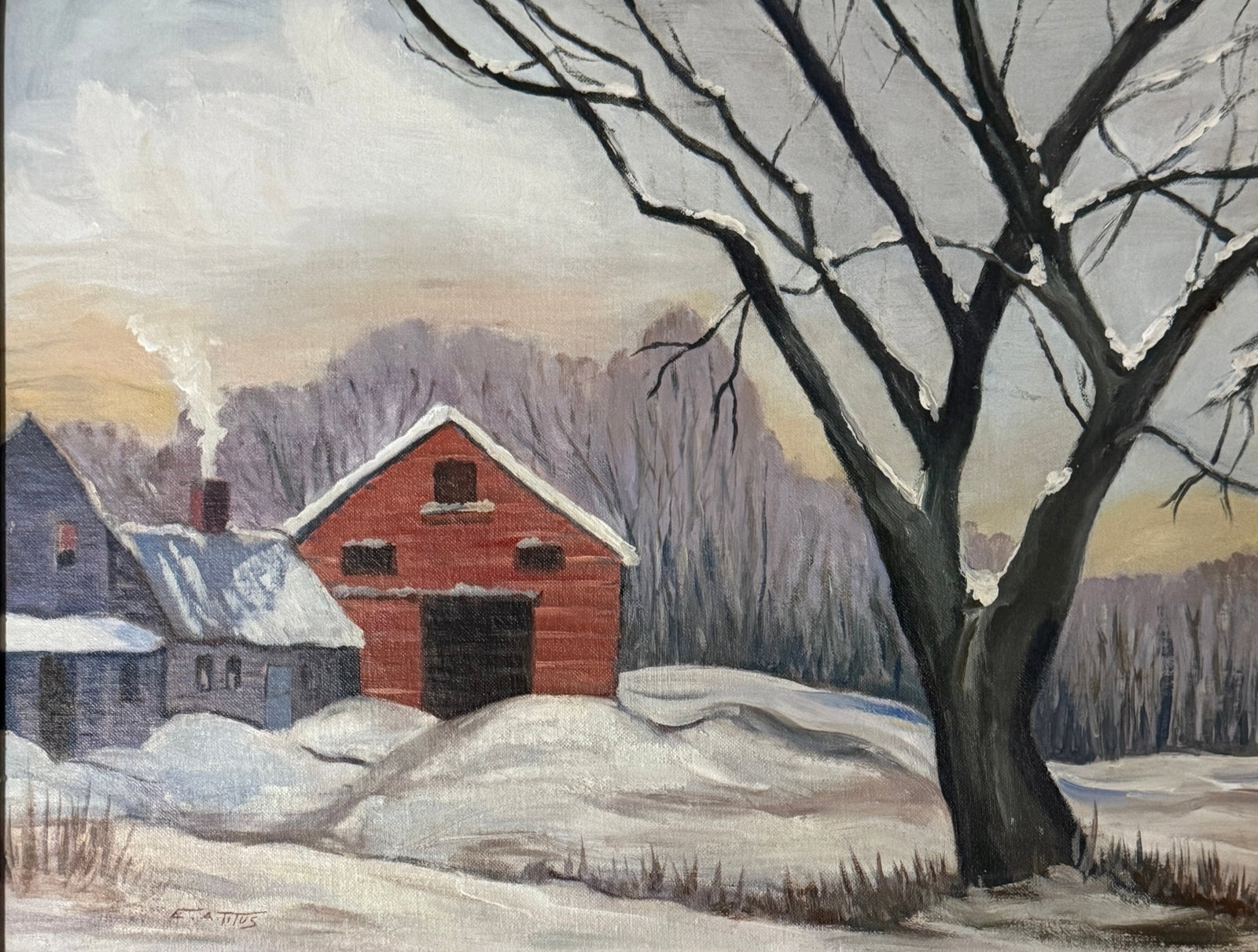 Earle Titus (1895 - 1962) Snow Scene: Earle Titus (1895 - 1962) Snow Scene Oil on board, signed lower right, measures 14 x 18 and 18 x 22 inches framed. A native of Woodsville, New Hampshire, Earle A. Titus was born on October 12, 1895, t