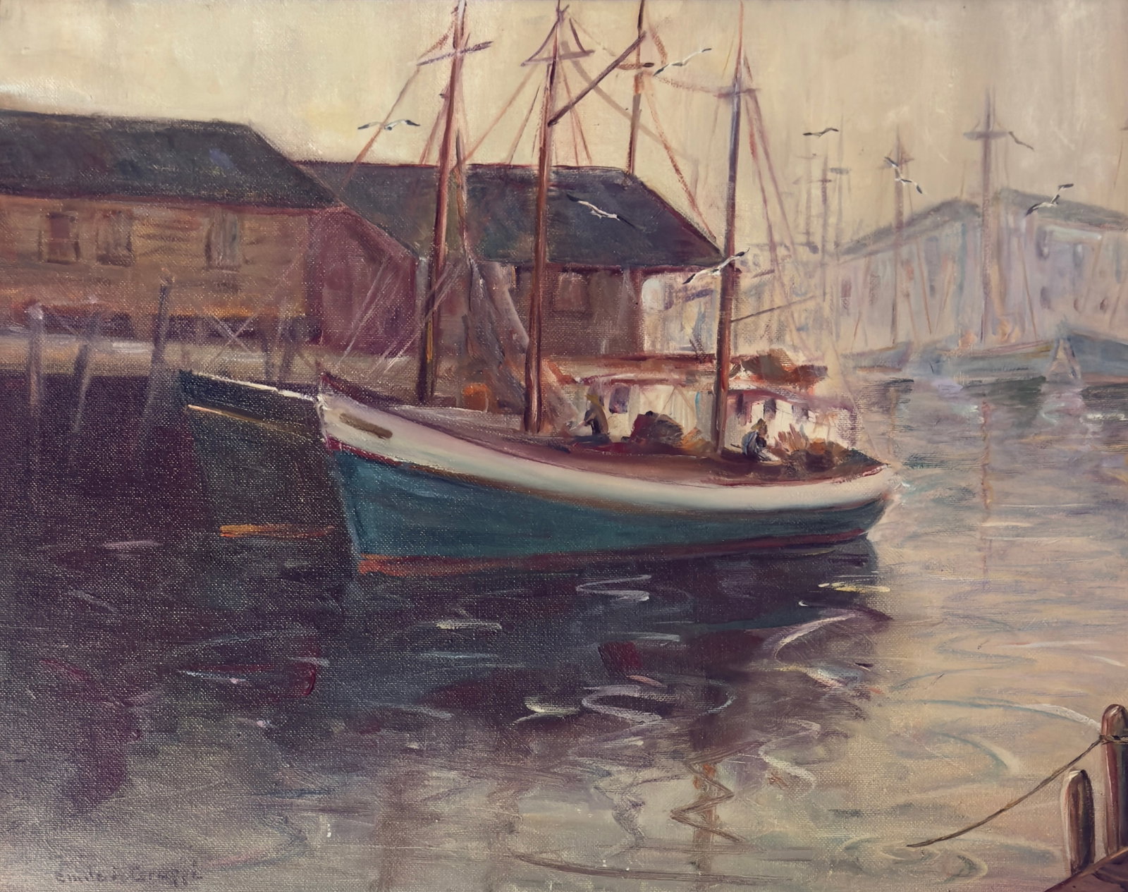 Emile Albert Gruppe (1896-1978) Harbor Scene: Emile Albert Gruppe (1896-1978) Oil on board, signed lower left, measures 16 x 20 and 21 x 25 inches. Born in Rochester, New York, Emile Gruppe became a renowned New England landscape and marine paint