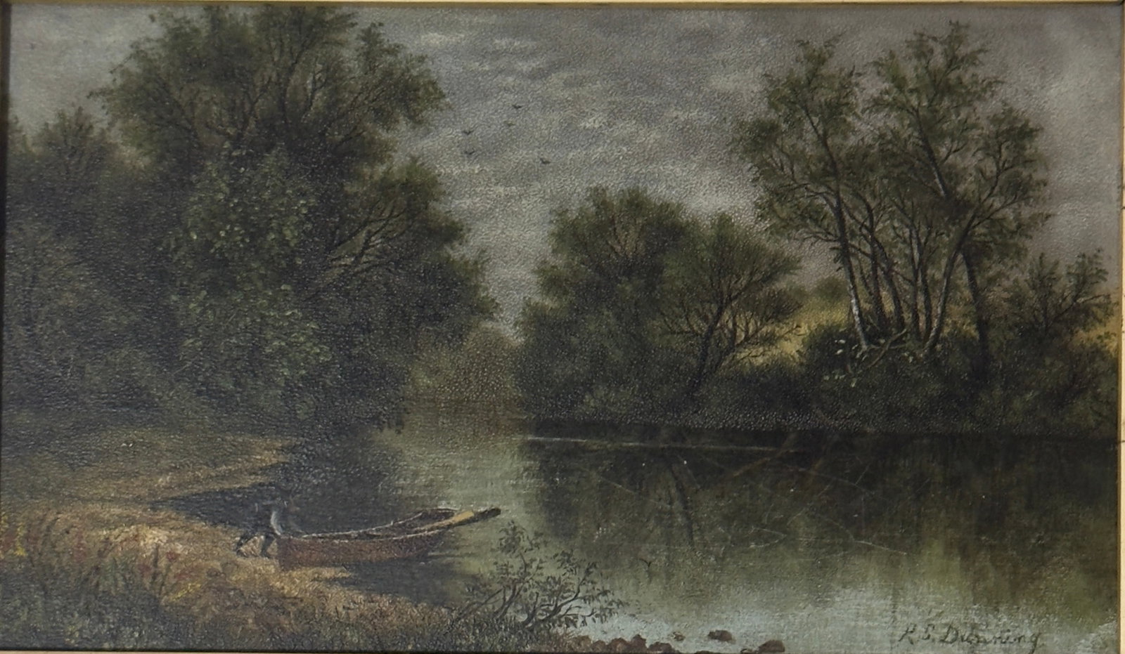 Robert Spear Dunning (1829-1905) American: Robert Spear Dunning (1829-1905) Oil on panel, signed lower right, measures 6 x 9 and 9 x 12 inches framed. Robert Spear Dunning was a founder in Massachusetts of the Fall River School*, which emphasi