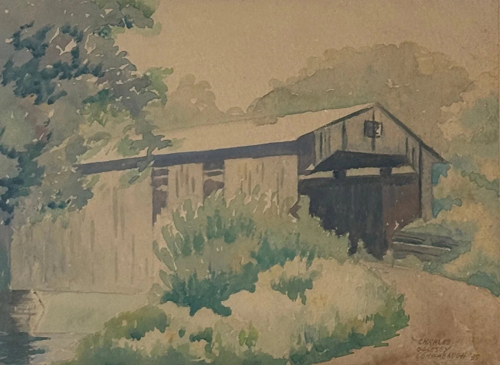 Charles Oglesby Longabaugh (1885 - 1944) American: Charles Oglesby Longabaugh (1885 - 1944) Watercolor on paper, signed lower right, measures 9 x 12 and 14.5 x 17 inches w/frame. He was a Chicago artist, specifically from Grayslake, but painted and ex