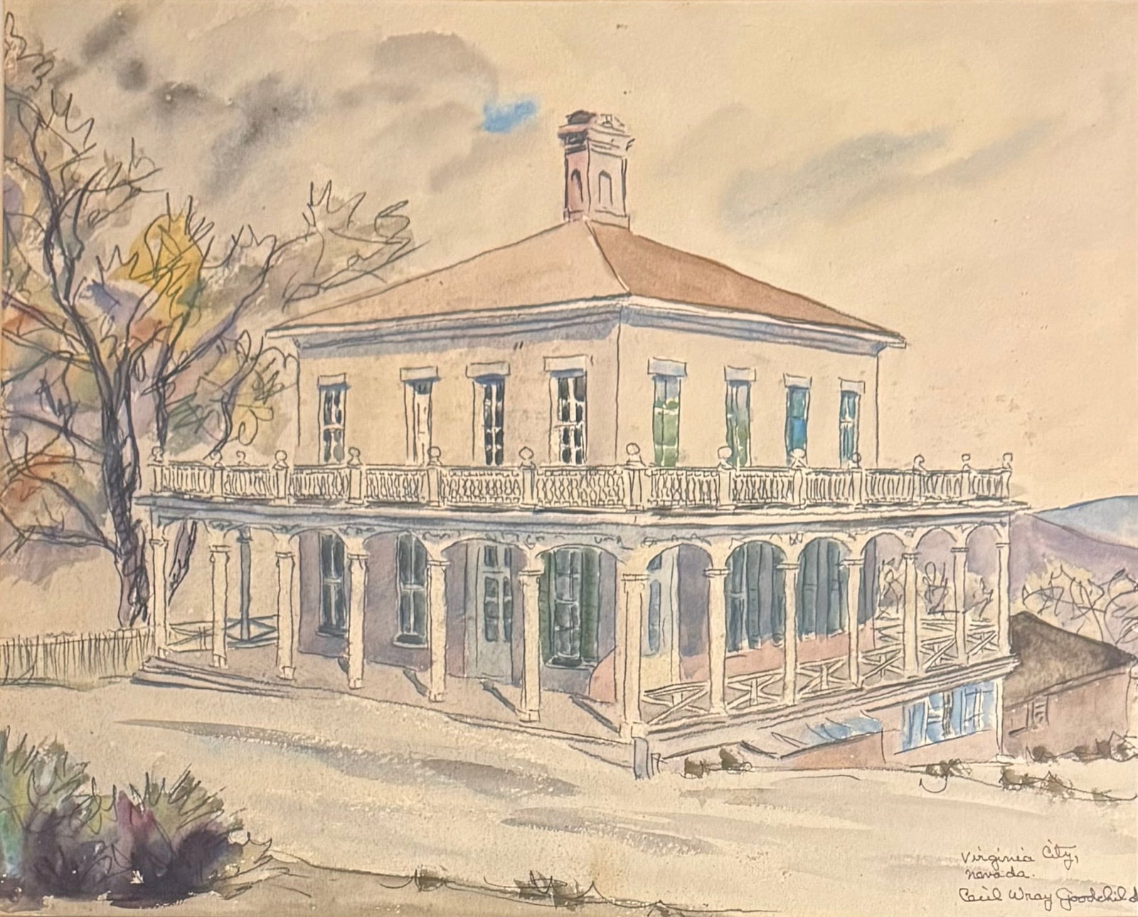 Cecil Goodchild (1901 - 1983) Virginia City, Nevada: Cecil Goodchild (1901 - 1983) Virginia City, Nevada Watercolor, signed and titled lower right, measures San Luis Obispo-born watercolorist who specialized in scenes of ranches and Morro Bay. Port.