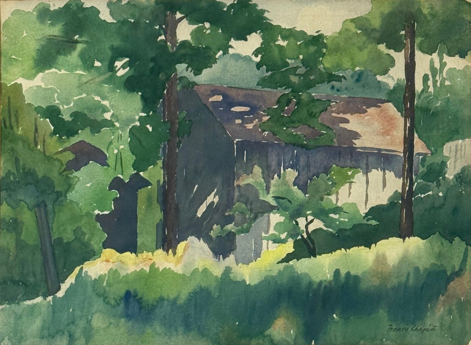 Francis Chapin (1899 - 1965) American: Francis Chapin (1899 - 1965) Watercolor on paper, signed lower right, measures 11 x 15 and 18 x 21 inches w/frame. Dubbed the Dean of Chicago Painters in the 1930s, 40s and 50s, Francis Chapin