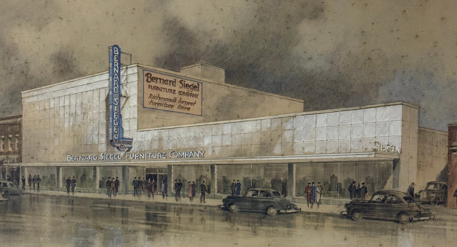 Vintage Painting of Bernard Siegel Furninture Company in Richmond VA - 3