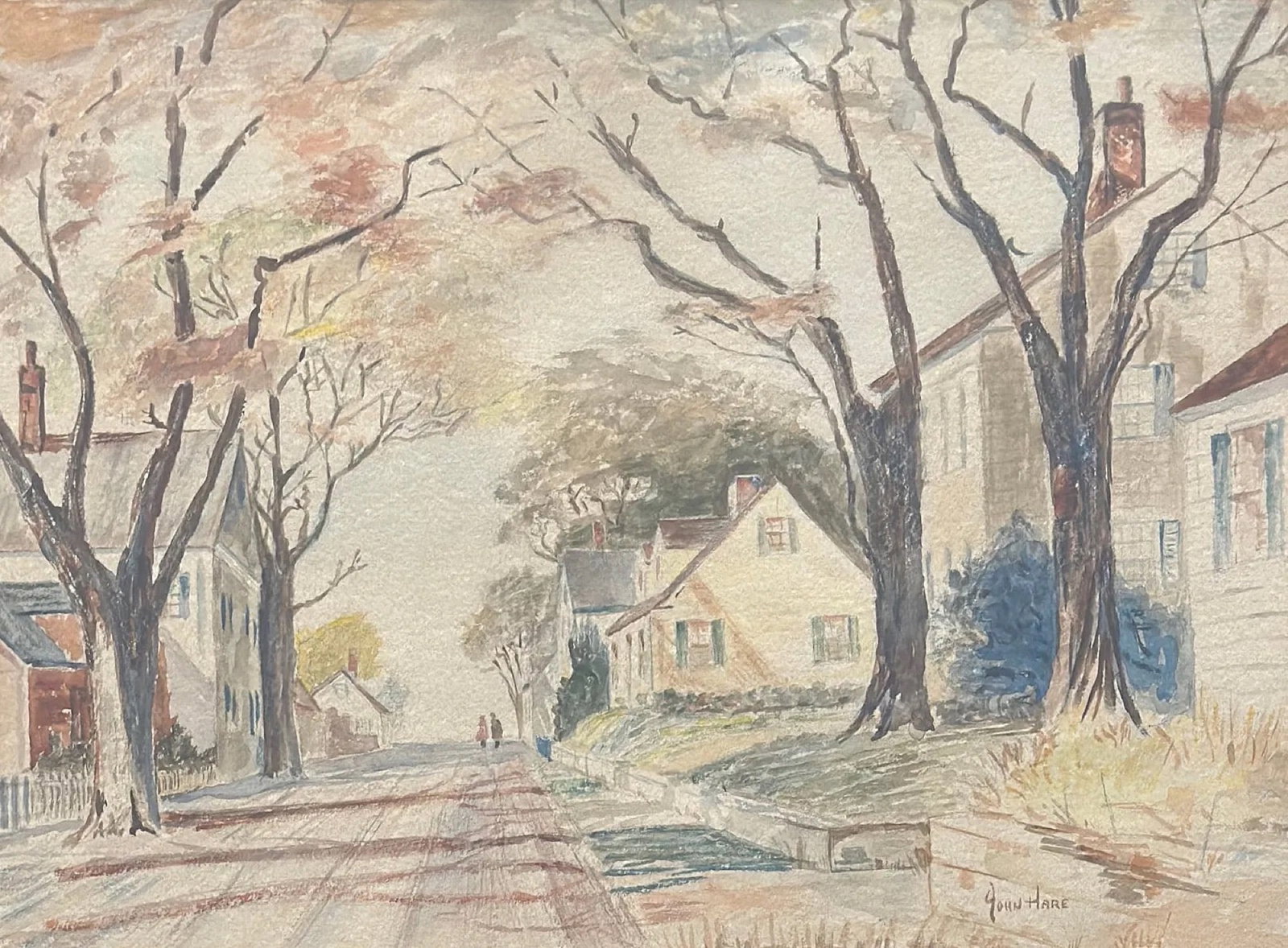 John Cuthbert Hare (1909 - 1978) American: John Cuthbert Hare (1909 - 1978) Watercolor on paper, signed lower right, measures 14.5"x19.5" w/f 22"x27"John Cuthbert Hare, 1908-1978, was a watercolorist who painted boats, seascapes and harbor