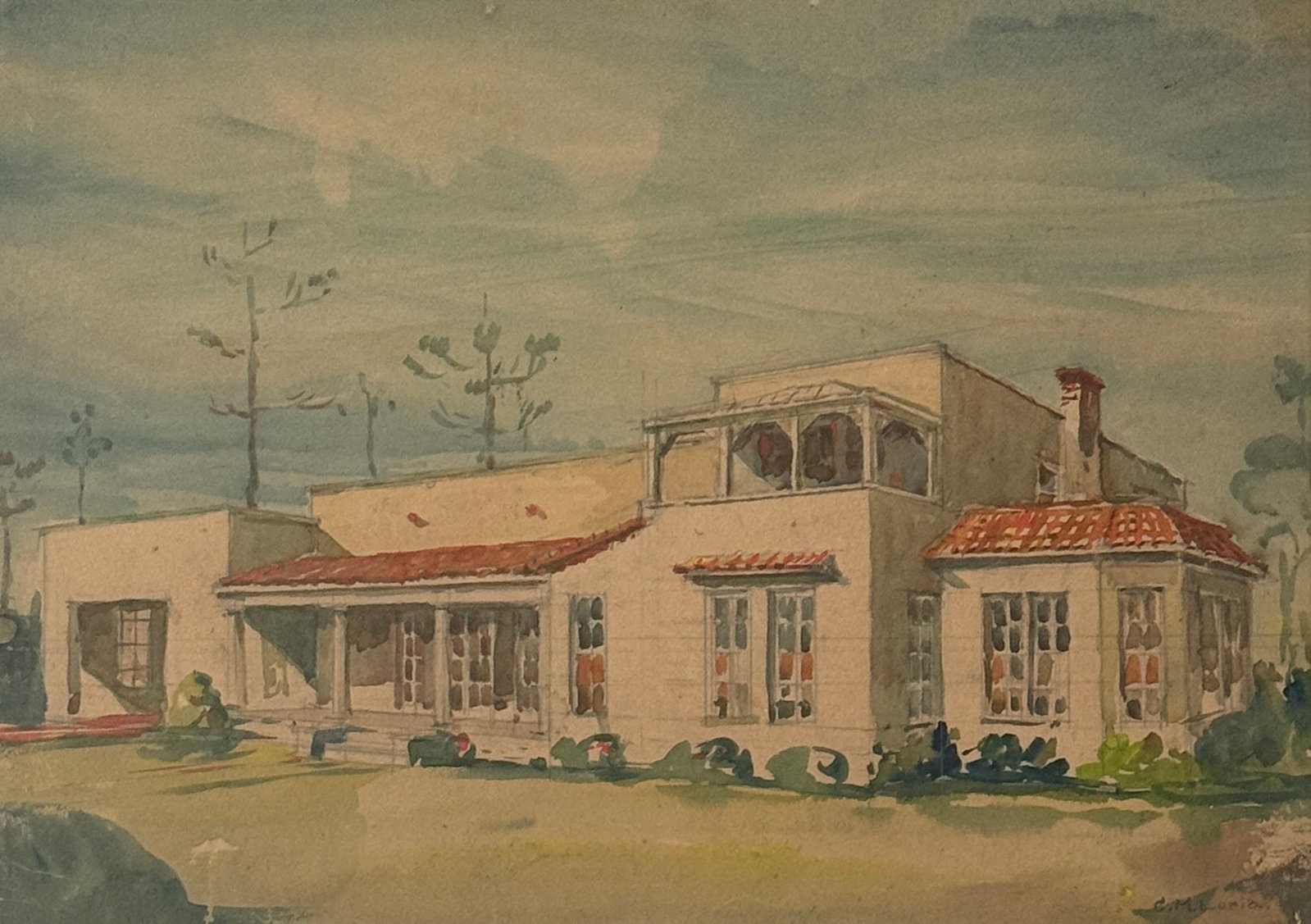 Corinna Morgiana Luria (1890 - 1975) American: Corinna Morgiana Luria (1890 - 1975) Watercolor on paper, signed lower right, measures 11 x 15.5 and 18.5 x 22.5 x 2.5 inches w/frame. Studied: Newcomb Col., 1910-16Exhibited: NOAA, 1911, 1914-17;