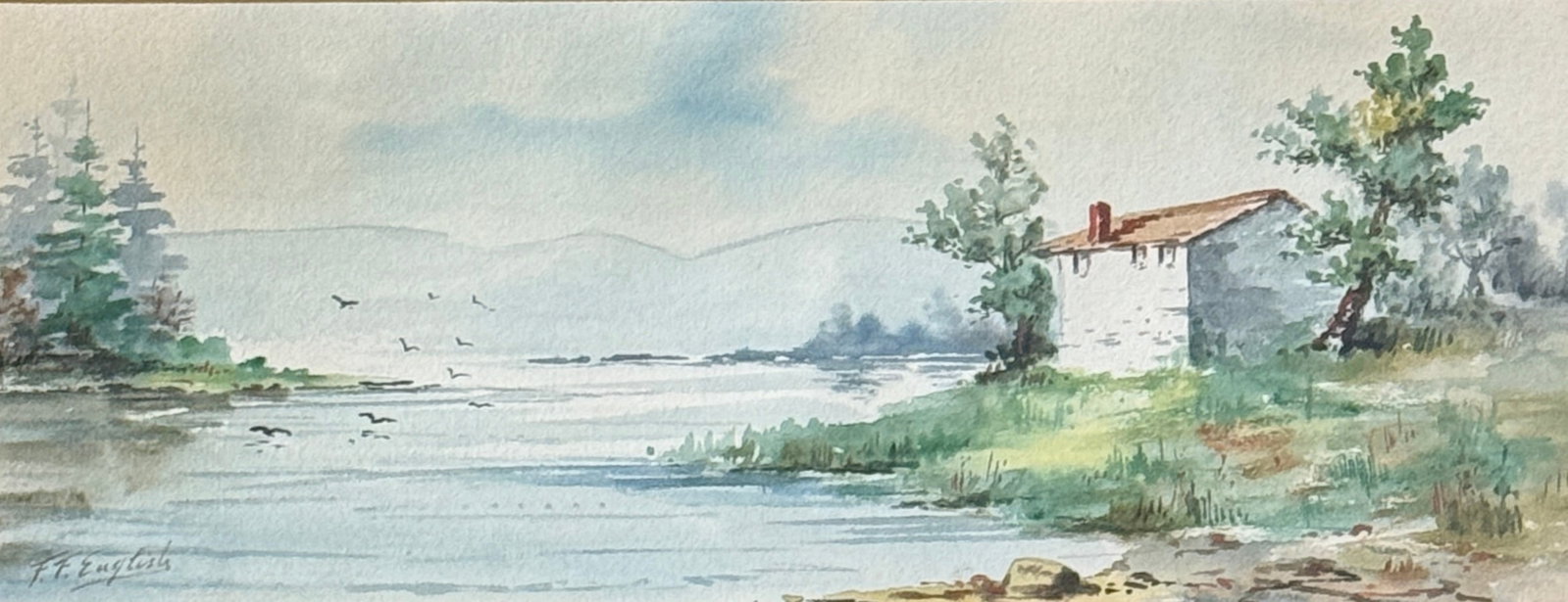 Frank F. English (1854 - 1922) American: Frank F. English (1854 - 1922) Watercolor on paper, signed lower left, measures 5 x 13 and 13 x 21 inches framed. Artist Bio - Recognized for his watercolor paintings in early twentieth-century Americ