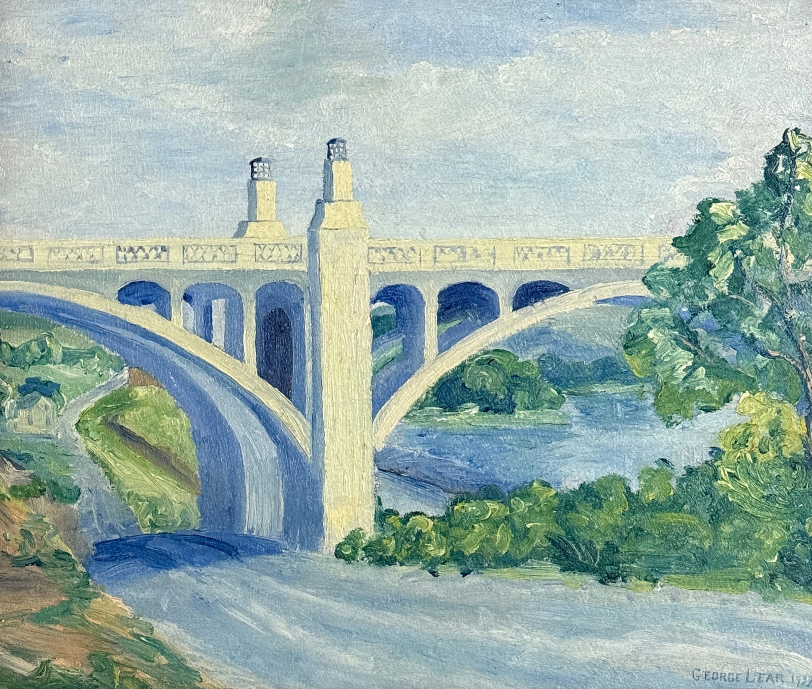 George Lear (1879 - 1956) American: George Lear (1879 - 1956) Oil on board, signed lower right, measures 12 x 14 and 16 x 18 inches w/frame . Born Doylestown, PA, Addresses: Philadelphia 18, Germantown, PA, Profession: Engraver, painter
