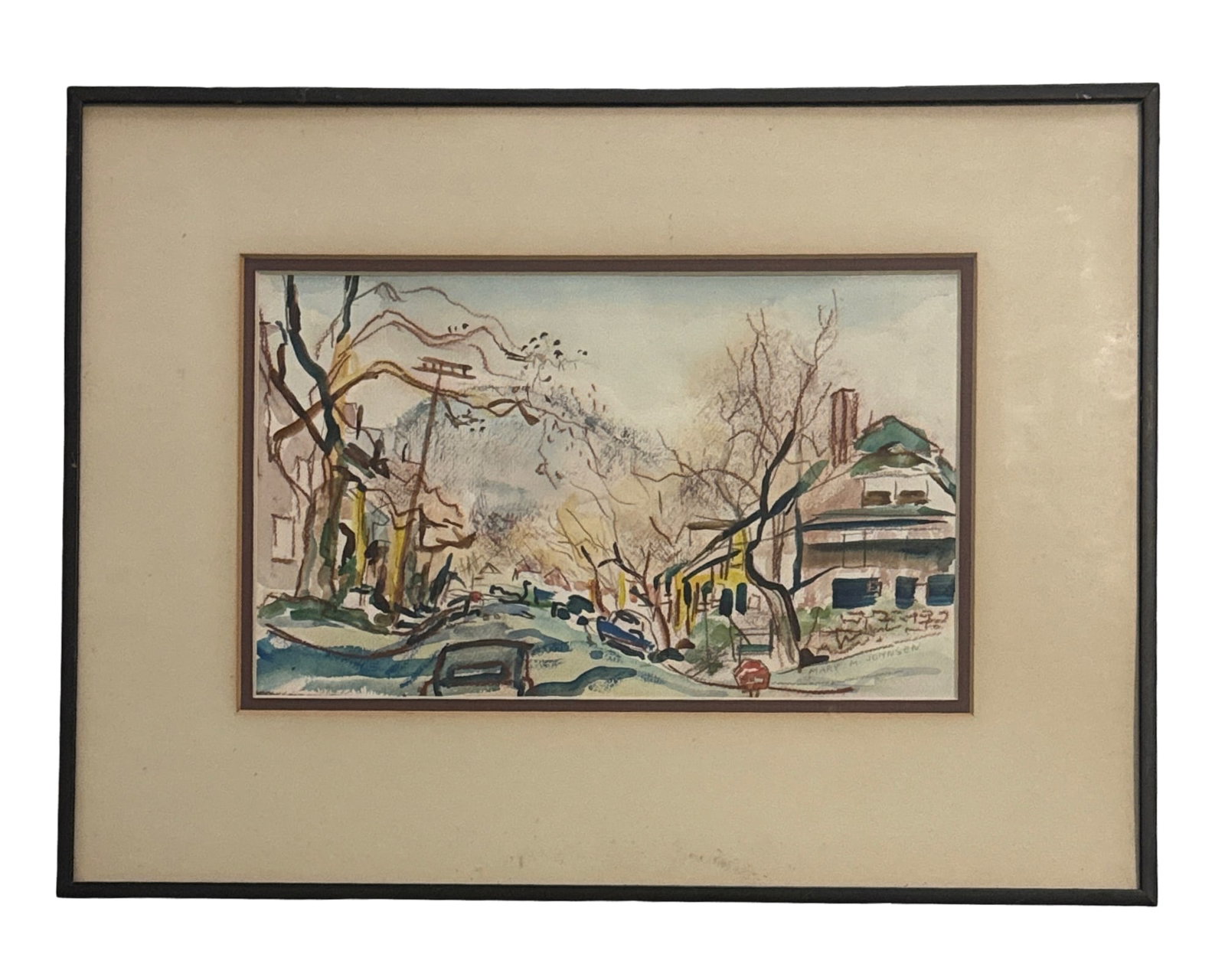 Vintage Street Watercolor signed - 2