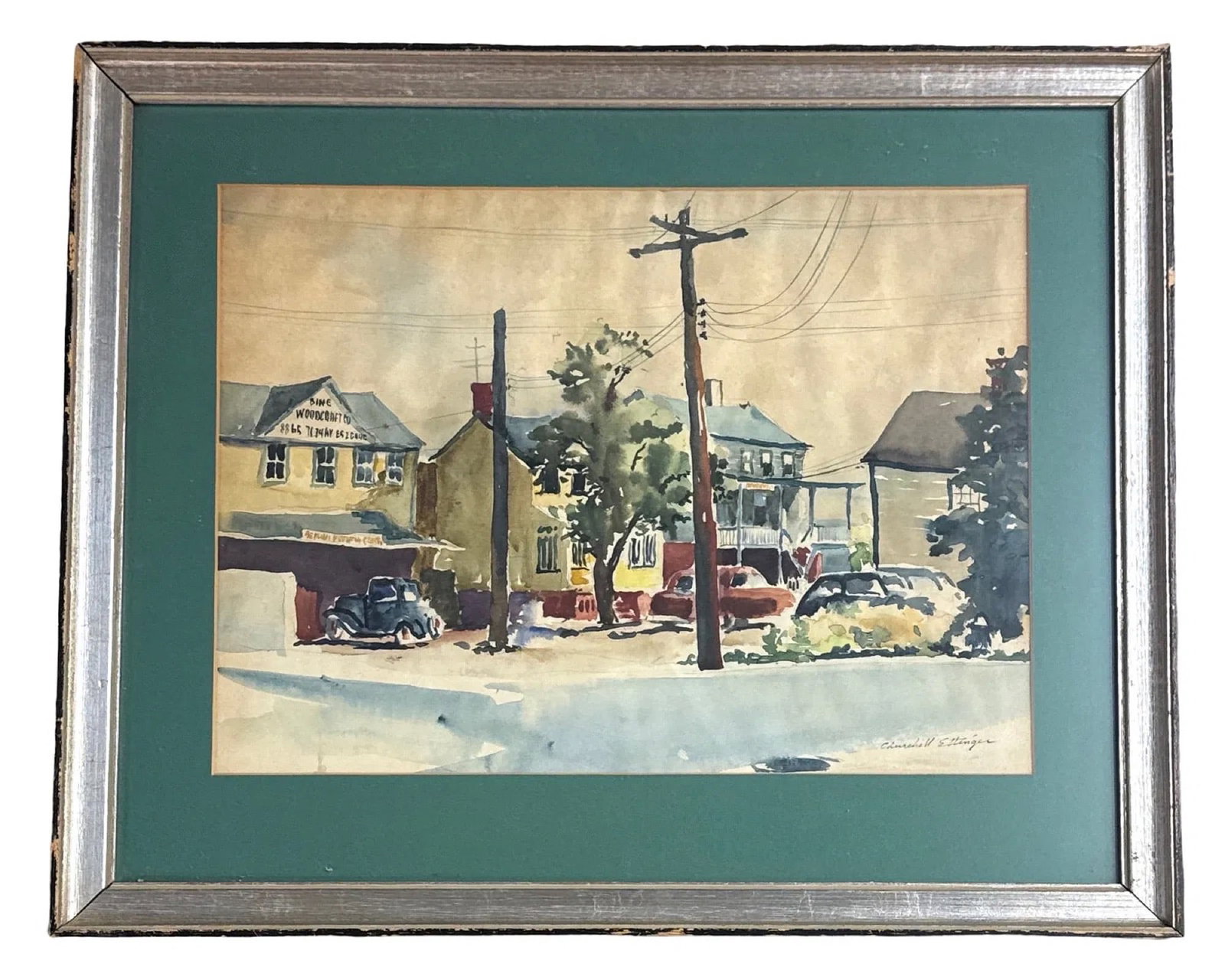 Churchill Ettinger (1903 - 1984) American: Churchill Ettinger (1903 - 1984) Watercolor on paper, signed lower right, measures 11.5 x 16 and 18 x 22 inches w/frame. Printmaker, painter, and illustrator Churchill Ettinger was born Thomas Churchi