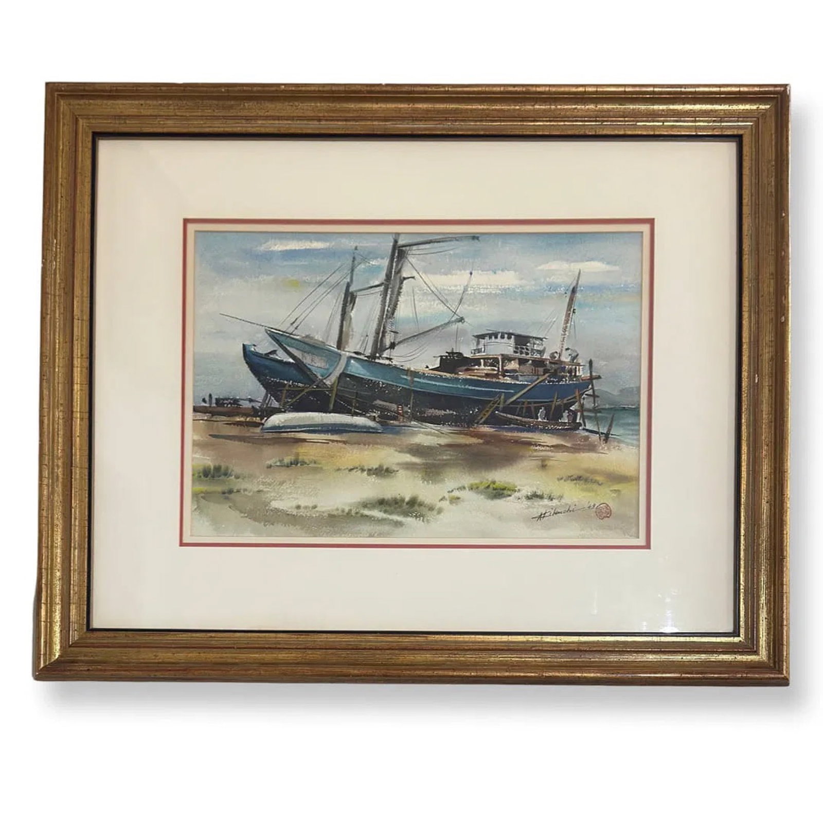 Vintage Watercolor painting ilegilible signature - 2