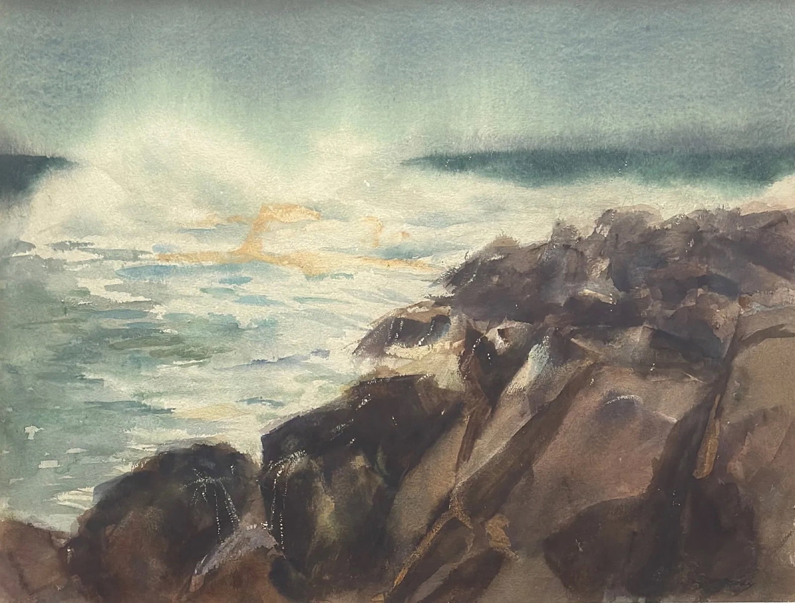 Jay Hall Connaway (1893 - 1970) Coastal Scene: Jay Hall Connaway (1893 - 1970) "Coastal Scene" Watercolor on paper, signed lower right, measures 18 x 24 and 24 x 29 inches framed.