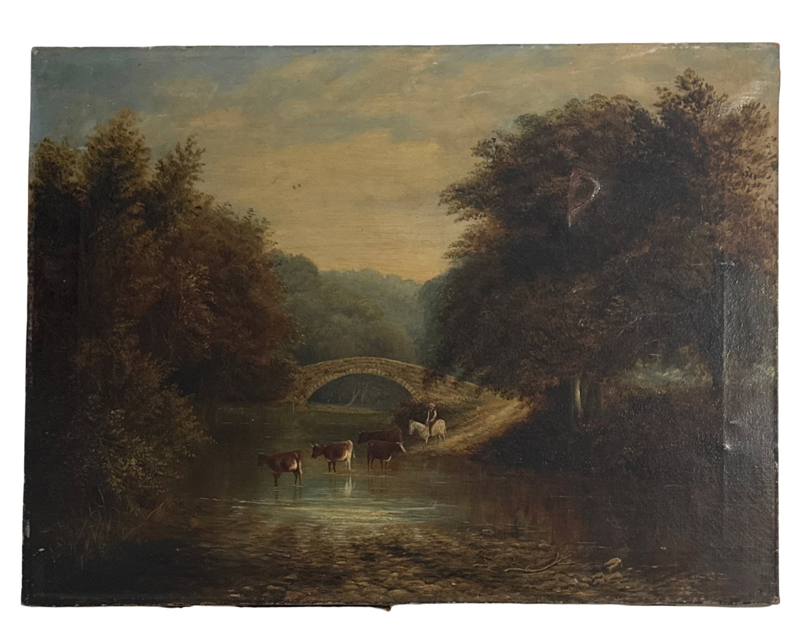 19th Century American School Oil Painting: 19th Century American School Oil Painting on canvas, Unknown Artist, measures 18"X29" unframe