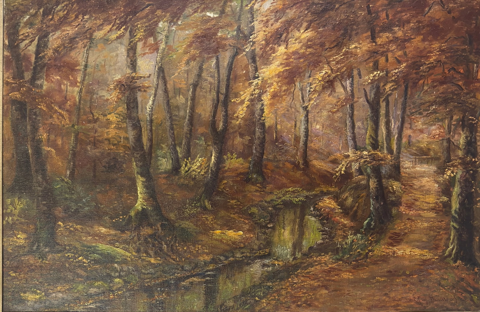 Carl Fey (1867 - 1939 German): Carl Fey (1867 - 1939) Oil on Canvas, Signed lower , measures 26"x 29" , 29" x 43". Carl Fey was a member of the Dusseldorf School and specialized in landscapes which he often animated with figures an