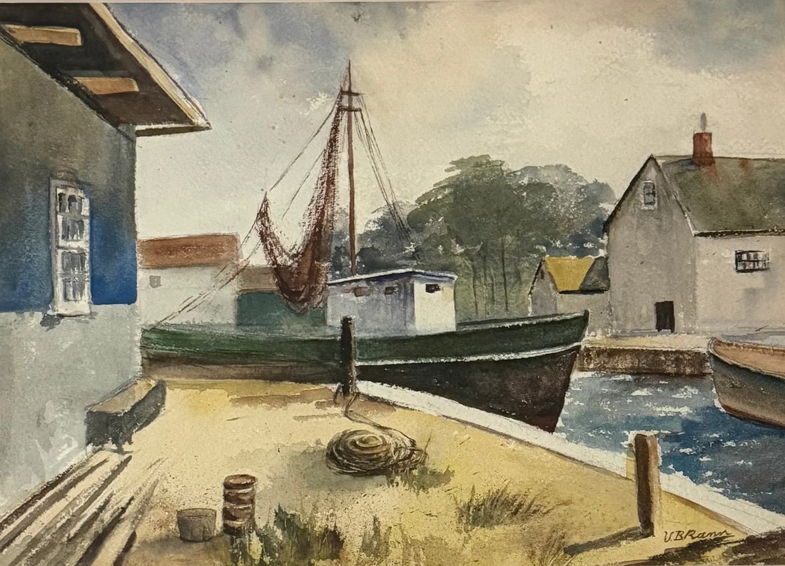 Vollian Rann (1897-1956) American: Vollian Rann (1897-1956) Watercolor, signed lower right, measures 14.5 x 10.5 and 20 x 16 inches framed. Vollian Burr Rann was a painter and print maker, active in Provincetown, Massachusetts. He is m