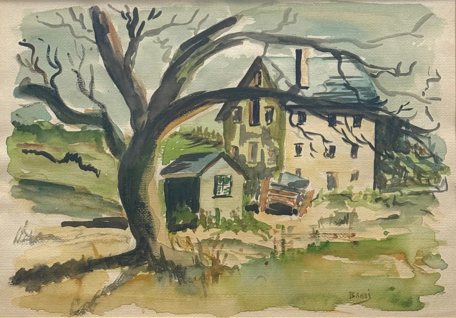 Jozef Bakos (1891 - 1977) American: Jozef Bakos (1891 - 1977) Watercolor on paper, signed lower right, measures 10 x 14 and 16 x 20 inches w/frame.