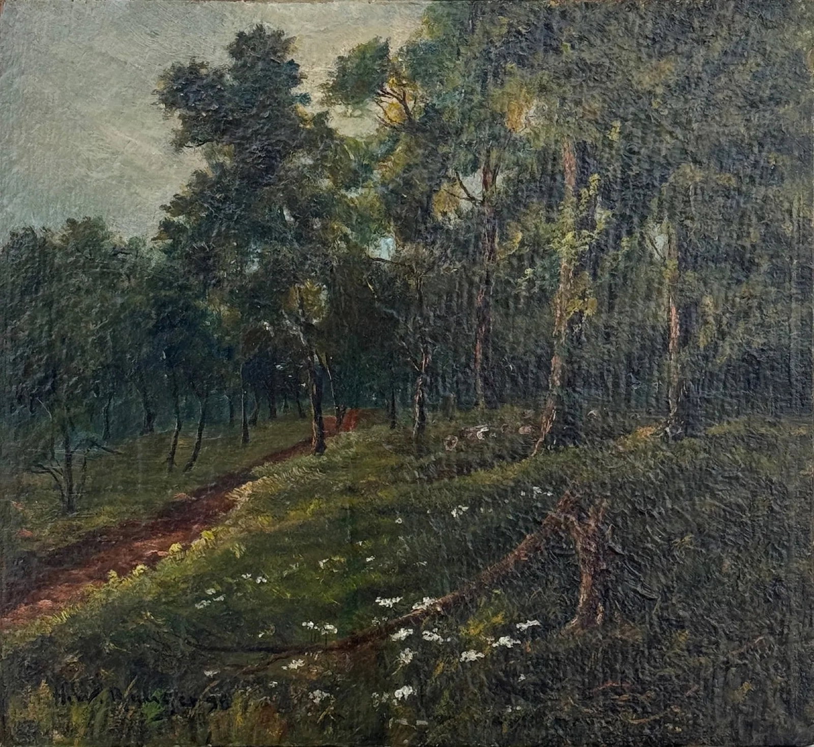Henry Ward Ranger (1858 - 1915) American: Henry Ward Ranger (1858 - 1915) Oil on woodpanel, signed lower left, measures 8 x 9 inches. A key person in the establishment of the Old Lyme, Connecticut art colony in 1899, Henry Ward Ranger is rega
