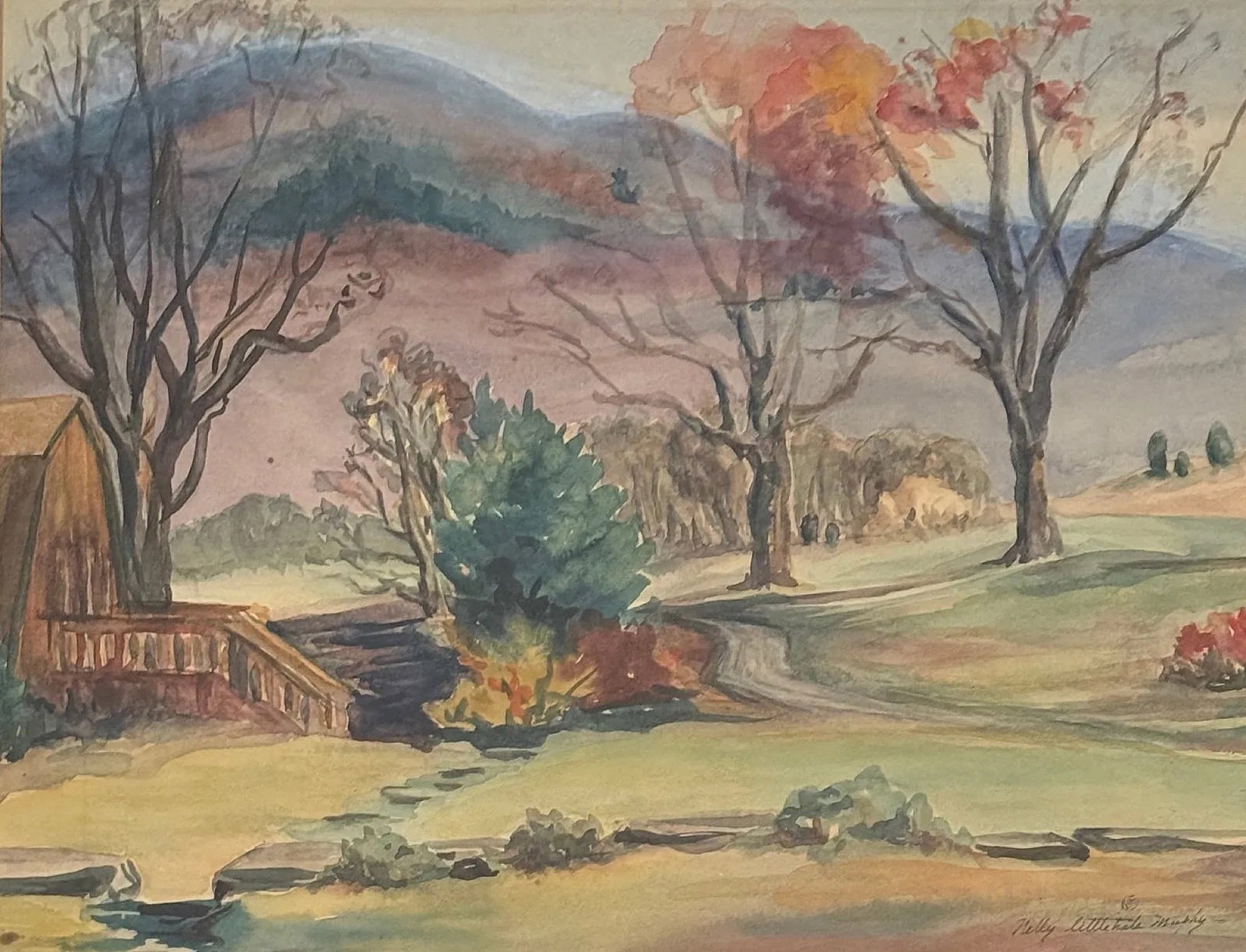 Nelly Littlehale Murphy (1867 - 1941) American: Nelly Littlehale Murphy (1867 - 1941) Watercolor on paper, signed lower right, measures 13.5 x 17.5 and 21.5 x 24 inches w/frame.