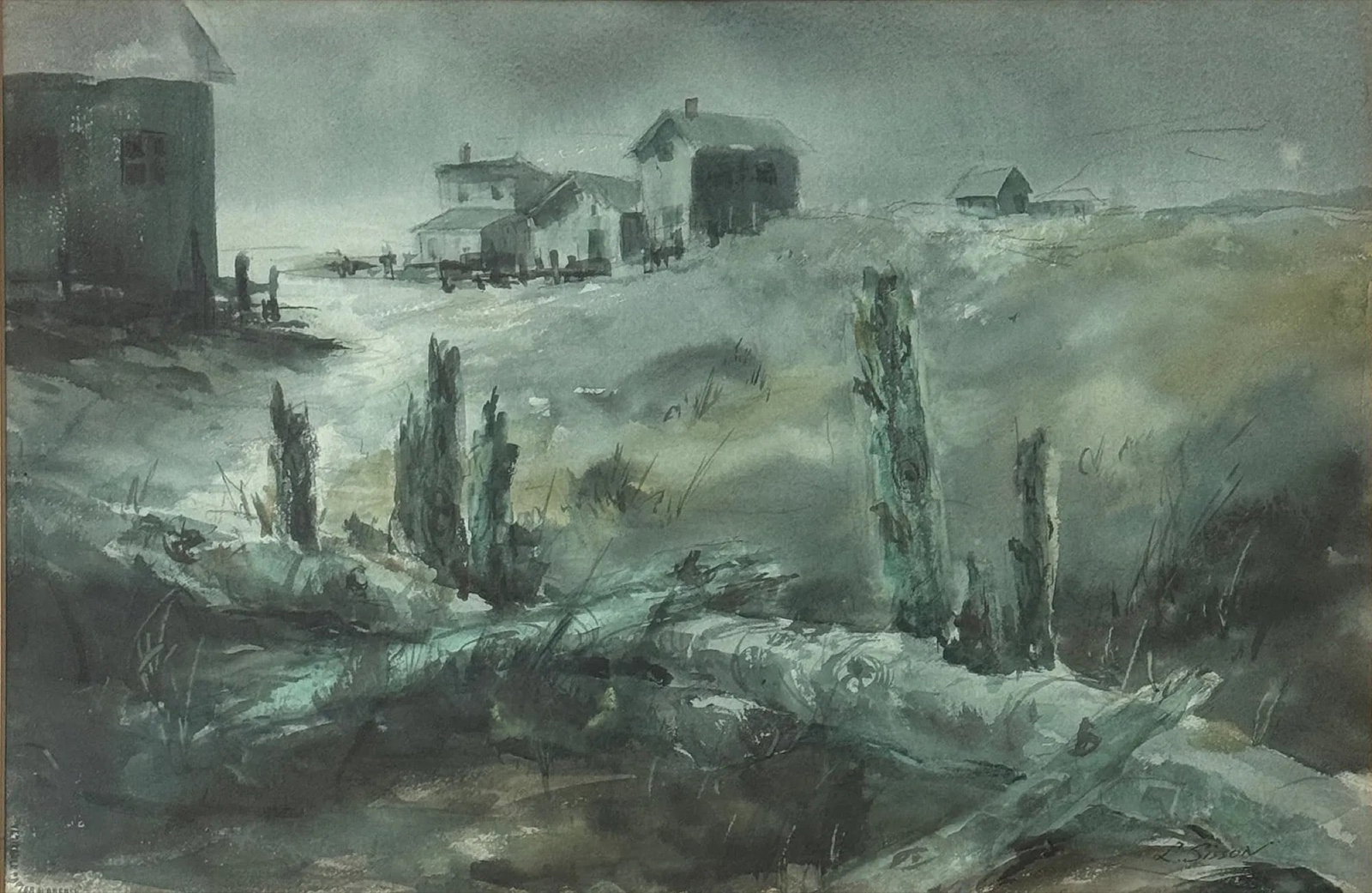Laurence Philip Sisson (1928 - 2015) American: Laurence Philip Sisson (1928 - 2015) Watercolor on paper, signed lower right, measures 14 x 22 and 22.5 x 29.5 x 1.5 inches w/frame.Born in Boston, Massachusetts, Laurence Sisson became a landscape pa