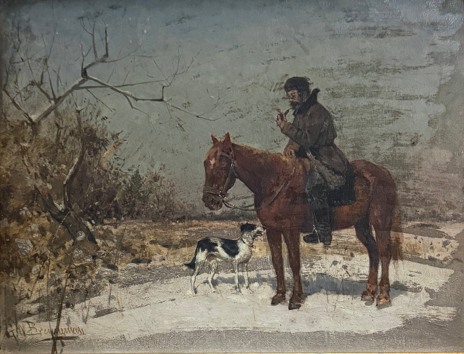 George Brenneman (Born in New York, in 1856 ..?) "Man on Horse with Dog" (1 of 4)