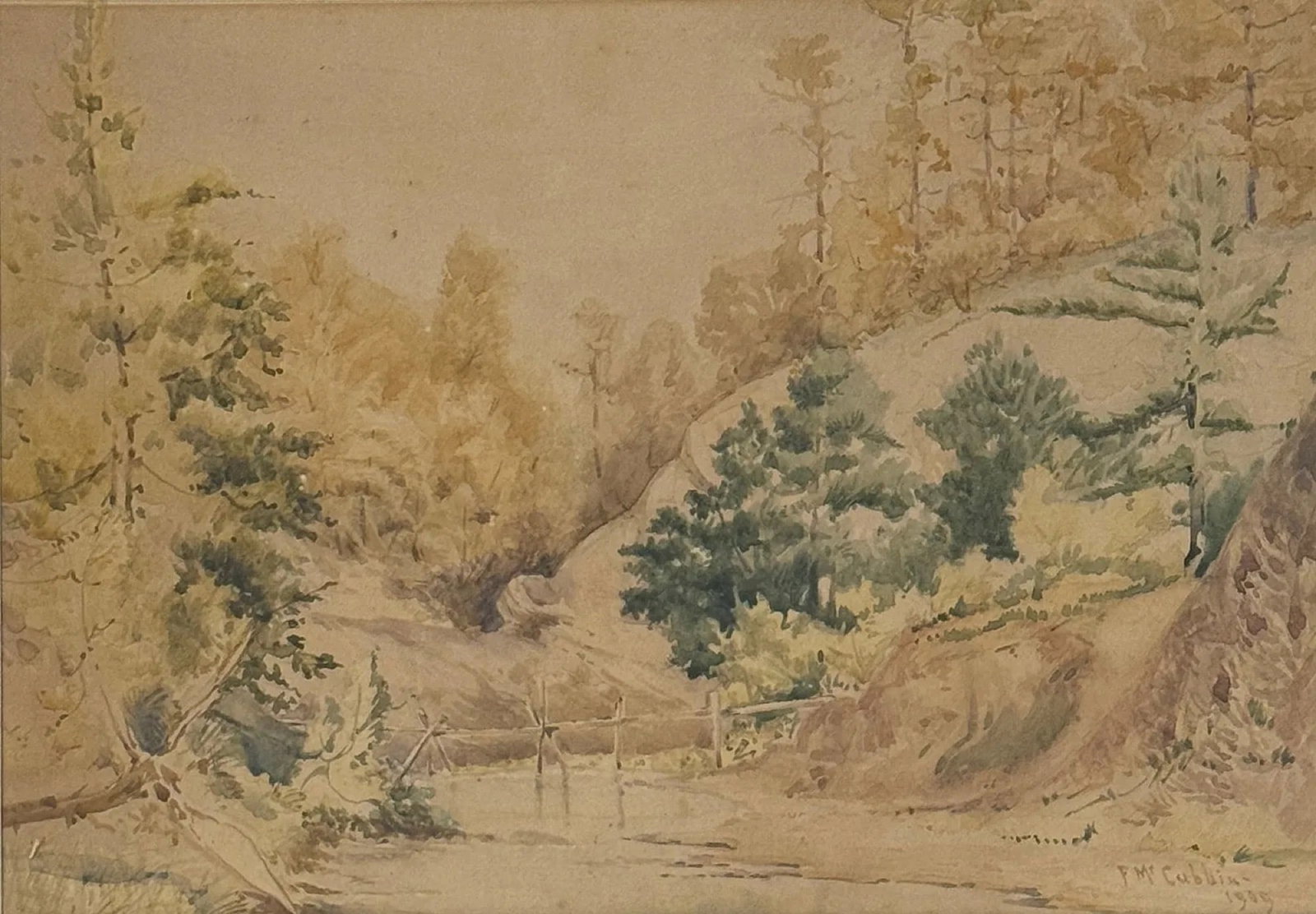 Frederick McCubbin (1855 - 1917) Australia: Frederick McCubbin (1855 - 1917) Watercolor on paper, signed lower right, measures 8.5 x 11.5 and 14.5 x 17.5 inches w/frame. McCubbin was born in Melbourne, the third of eight children of baker